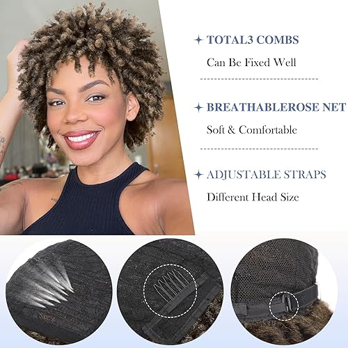 Miniatura 8 de Lady Hanne Peluca corta de rastas cortas afro rizadas pelucas trenzadas para mujeres negras, rastas sintéticas trenzadas, pelucas de cabello