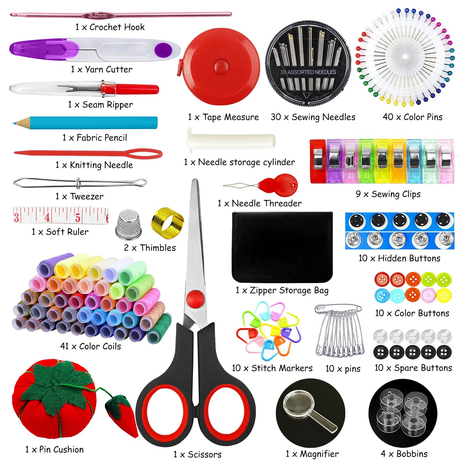 FxlStelrion Kit Cucito, 190 Pezzi Accessori da Cucito, Set da Cucito Contiene 41 Rotoli di Filo Colorato, Kit da Cucito Set Cucito Professionale per Principianti, Casa, Viaggio e Emergenza Uso