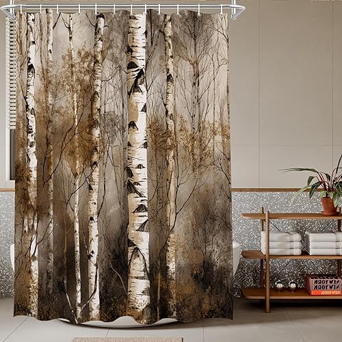 TheBlackSpot Cortina de ducha de árbol de abedul rústica, juego de cortinas de baño con ojales con ganchos, 72 pulgadas de ancho x 72 pulgadas de