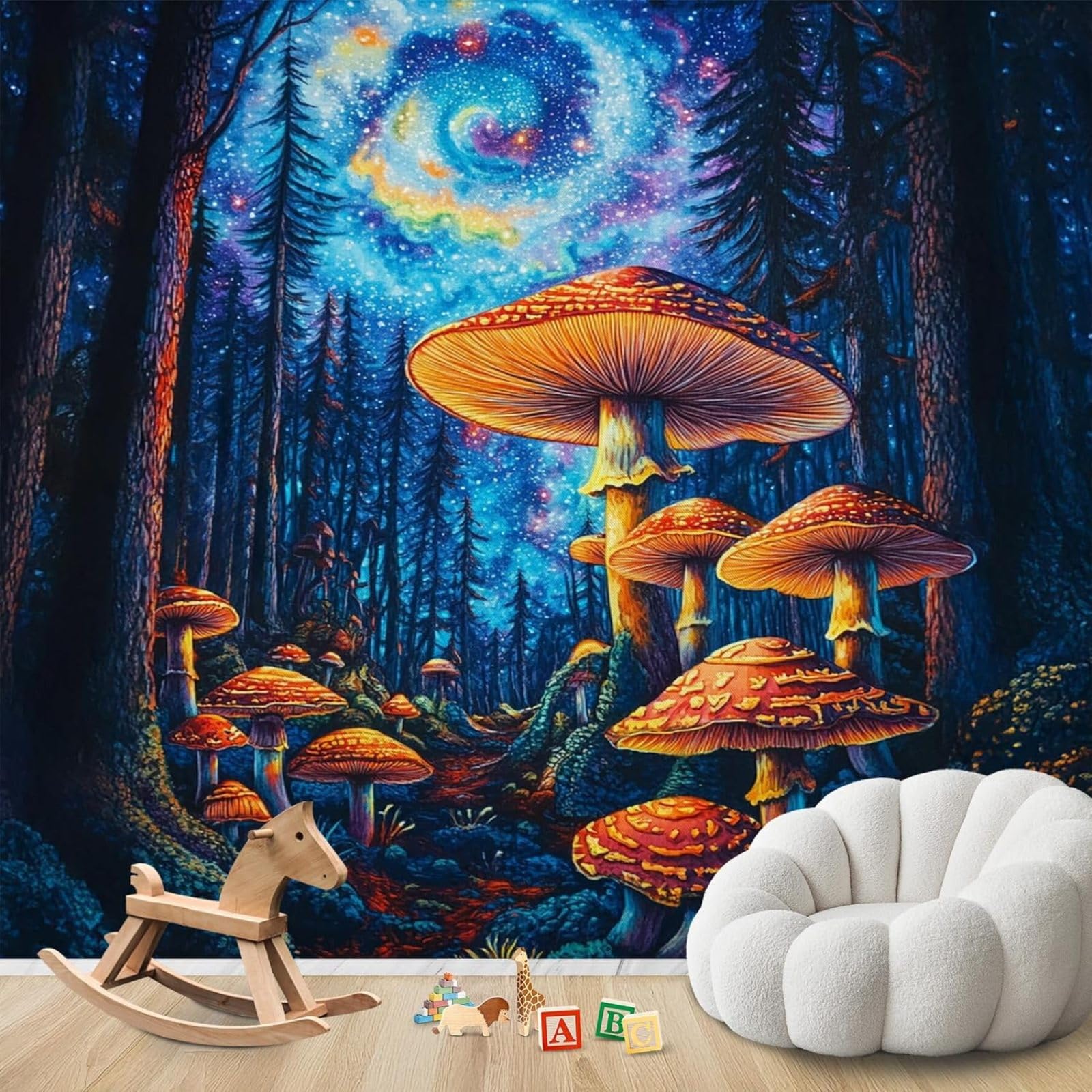 Hgjdjhnf 3D Mural Photo Wallpaper Fantasy Forest Wallpaper Mushrooms Starry Sky Wallpaper Non-Woven Modern Living Room Bedroom Children's Room Wall Decoration Motif,350Cmx256cm Stickers - Frameless Painting - Poster
