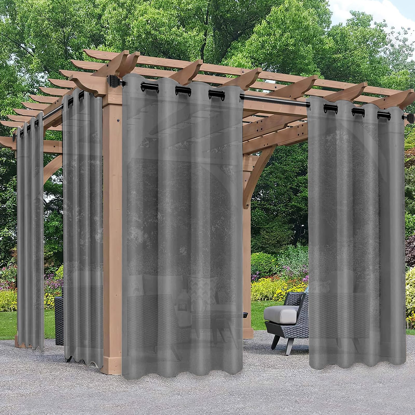 Outdoor Vorhang Transparent Outdoorvorhänge mit Ösen, 2er Set H 210 X B 134 cm, Gardinen Vorhänge Sichtschutz Balkon Vorhänge Sonnenschutz Außenvorhang für Pavillon Wohnzimmer Terrasse Garten (Grau)