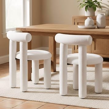 ROCITY White Modern Dining Chairs Set of 2 Barrel Boucle Kitchen Chairs Upholstered Sherpa Dining Room Chairs Small Cute Armless