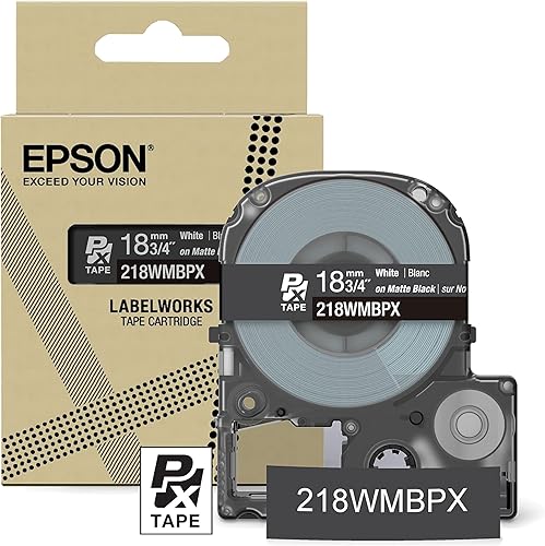 Epson LABELWORKS 218WMBPX - Cartucho de cinta de PET (poliéster), color blanco sobre negro mate, 34 pulgadas de ancho, 26 pies