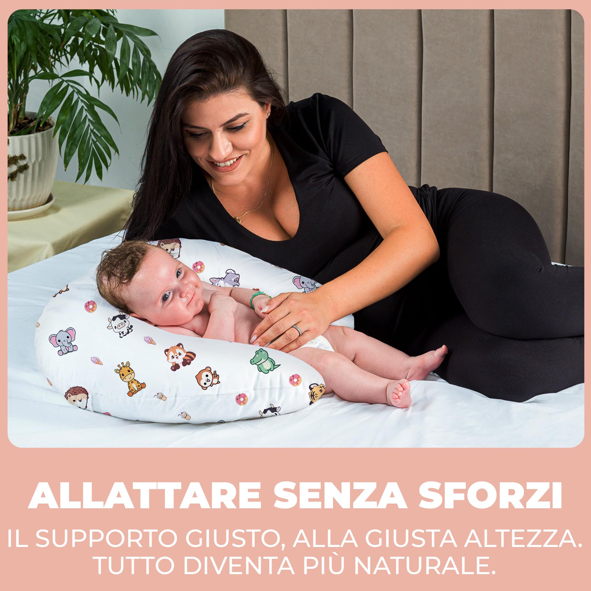 Cuscino Allattamento e Gravidanza Ciambella Allattamento Neonato con Federa in 100% Cotone e Morbido Riempimento Supporto Ergonomico alla Schiena Idea Regalo per Neo Mamme Accessorio Premaman Lavabile