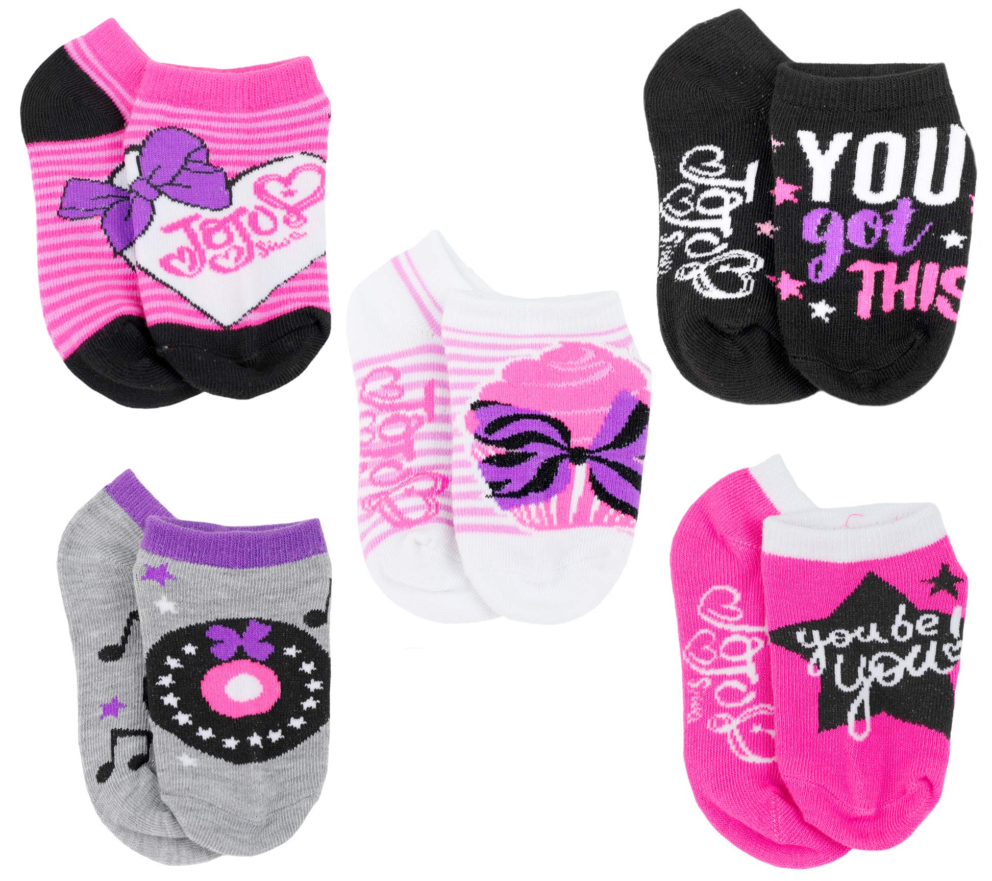 Nickelodeon Girl's Jojo Siwa 5 Pack Socks, Sock Size: 4-6 (Shoe Size: 7-10), Black/Pink