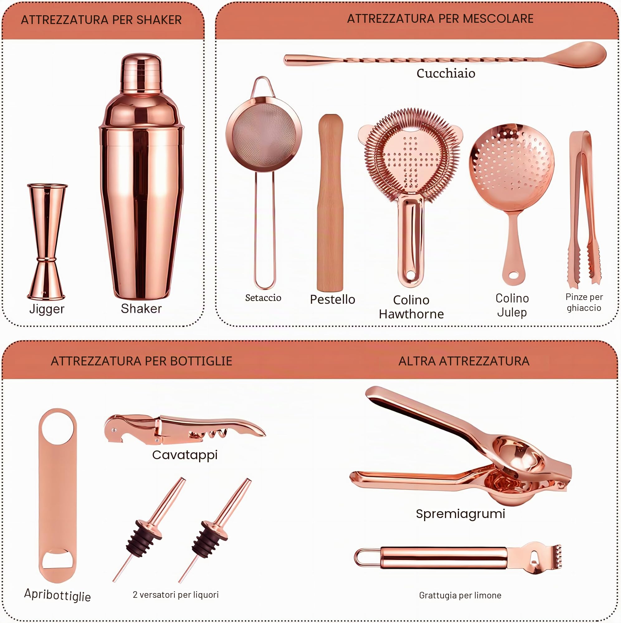 Borsa kit da barista viaggiatore, set di attrezzi da bar professionale con 17 pezzi, set da bar portatile in tela cerata con tracolla per servizio al bar, feste, viaggi in campeggio