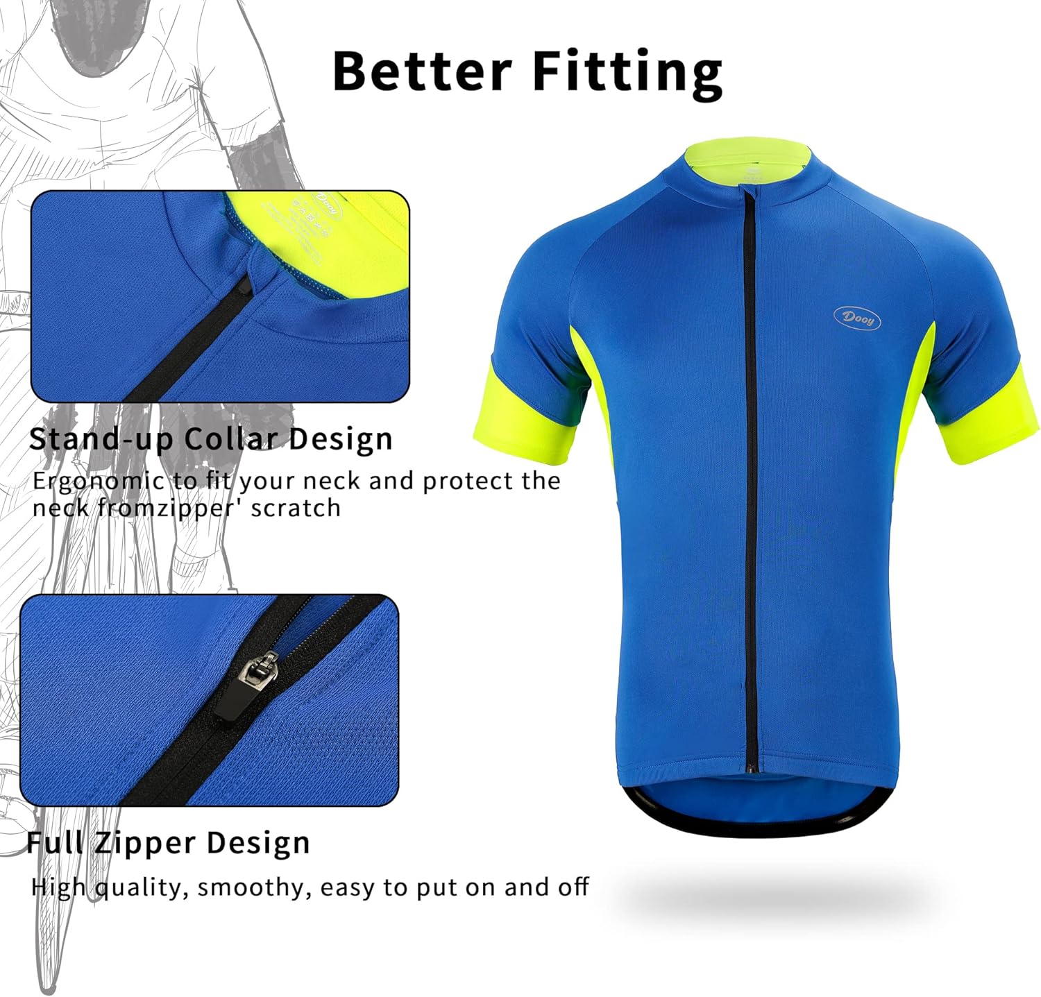 Cycling Jersey Mens Short Sleeve Bike Bicycle Shirts Biking Clothing Breathable Quick-Dry Shirt with Pockets（Blue,Large） - Image 3
