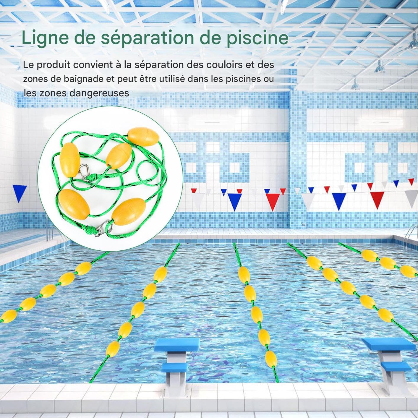 Corde Flottante de Séparation pour Piscine,Ligne de Séparation de Sécurité pour Piscine avec Flotteurs de 5m - Équipement De Natation Efficace pour en Extérieur avec Bouées