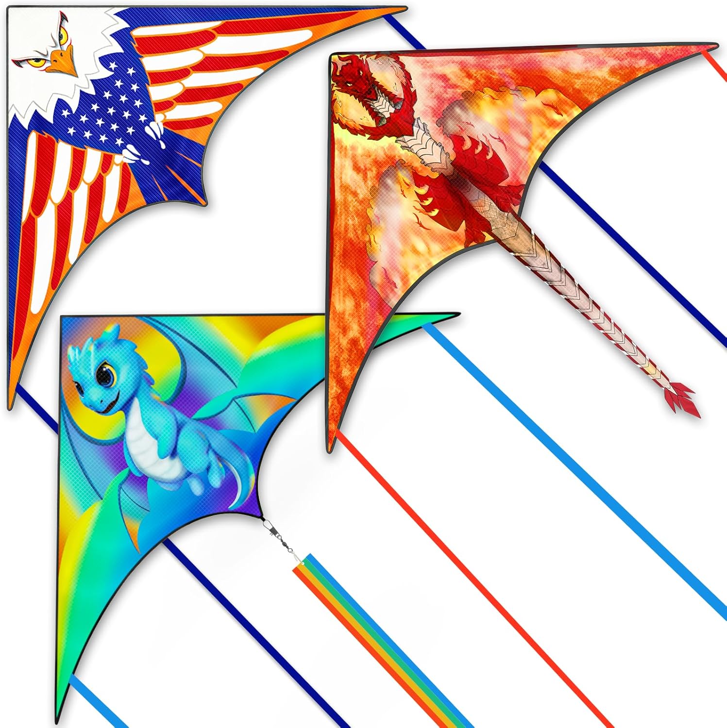 3 Pack Kites for Kids Ages 4-8, 8-12, Large Delta Kites for Adults, Beach, Boys and Girls Kids Easy to Fly, Perfect for Beginners, Gifts for Holiday Easter Festival