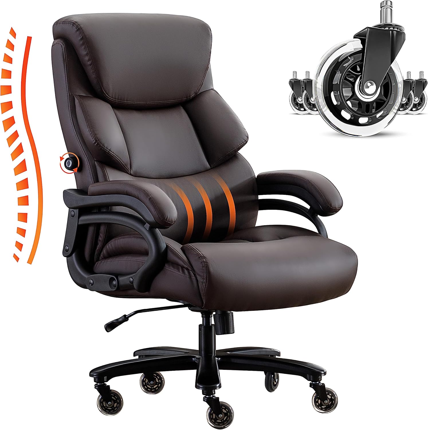 DYHOME Executive Office Chair Brown Leather Ergonomic Big and Tall