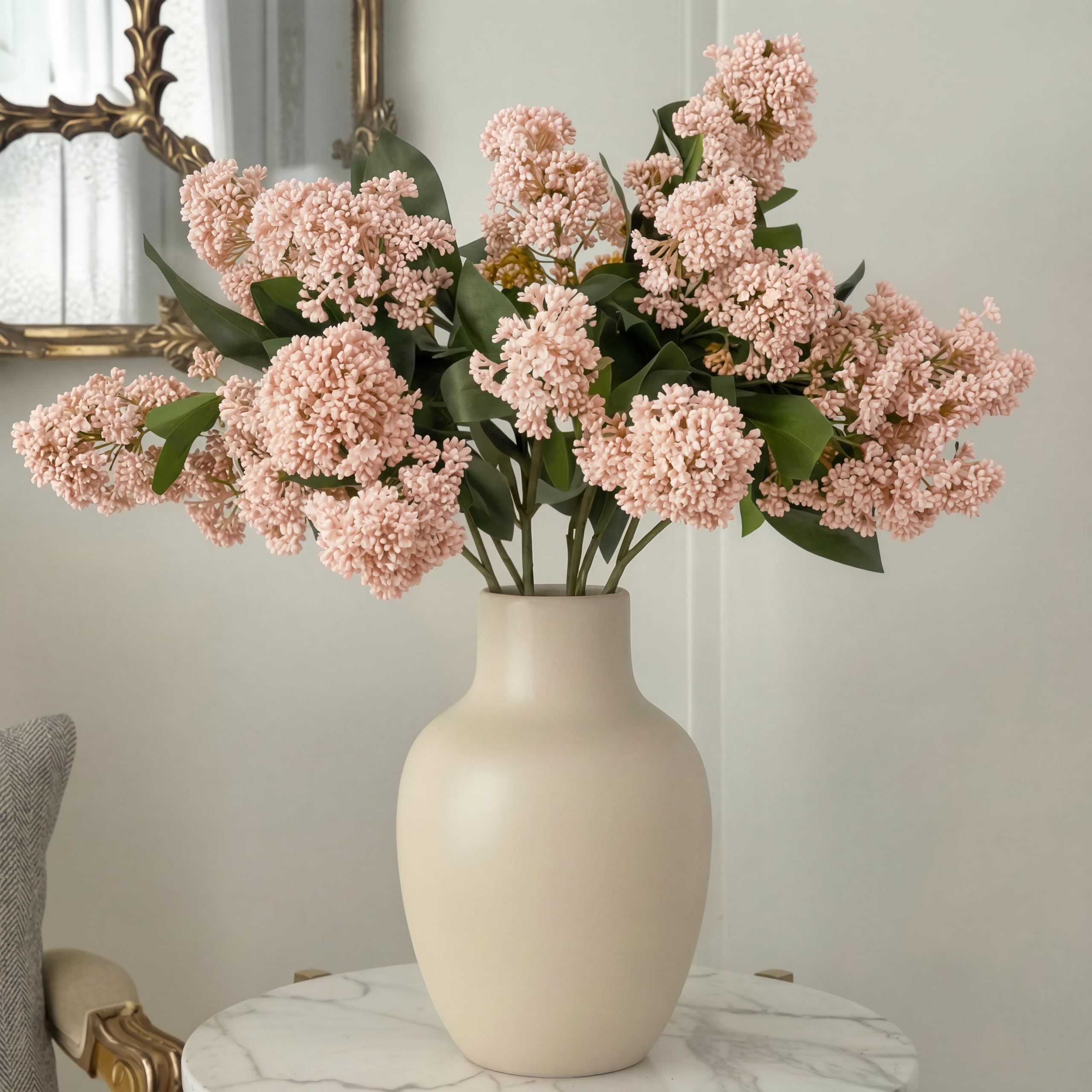 4 Pcs Faux Skimmia Spray with Leaves, Pink, Classic