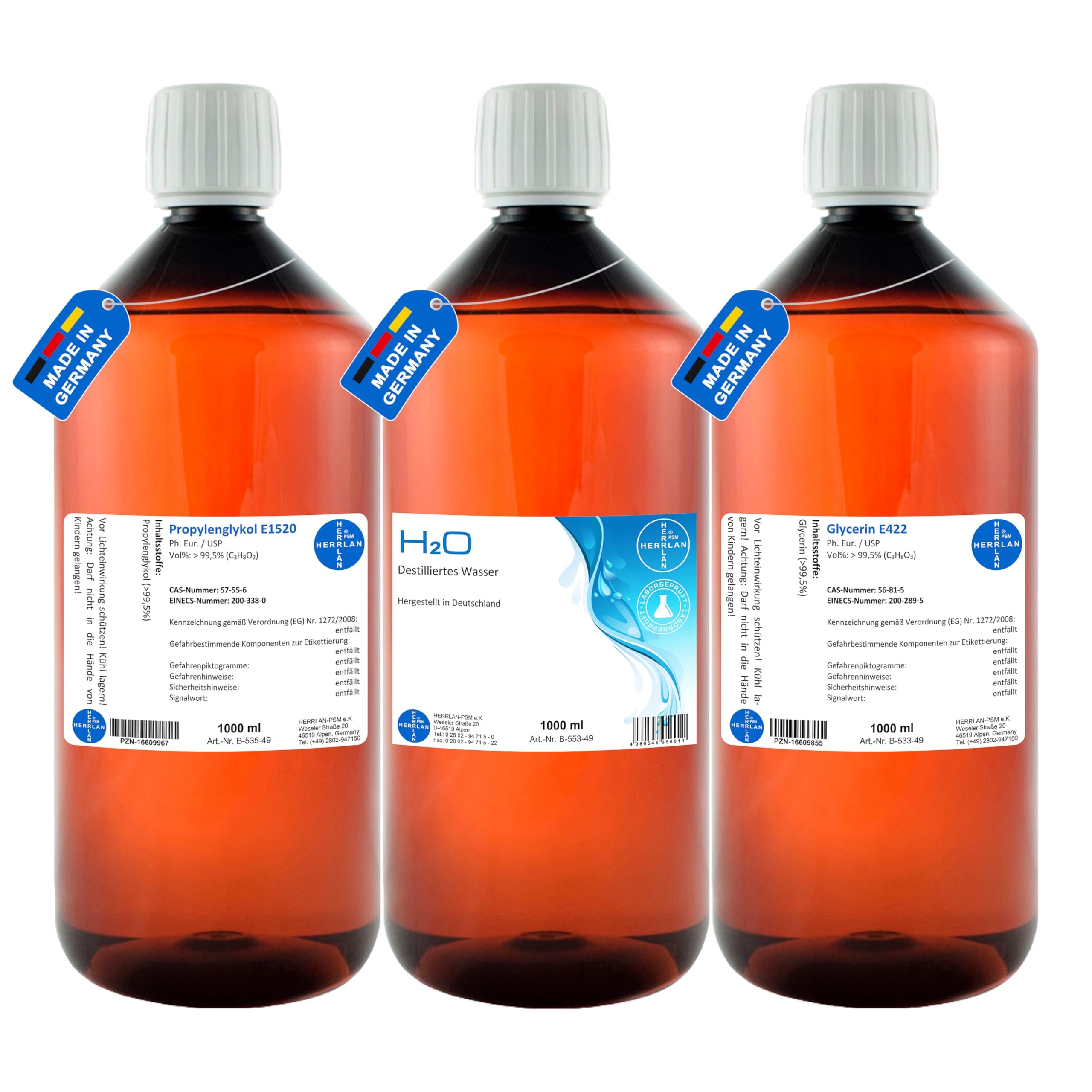 Oputec Set: 1000ml Glycerin 99,5% + 1000ml Propylenglykol 99,7% – Made In Germany Für DIY & Nebelmaschinen