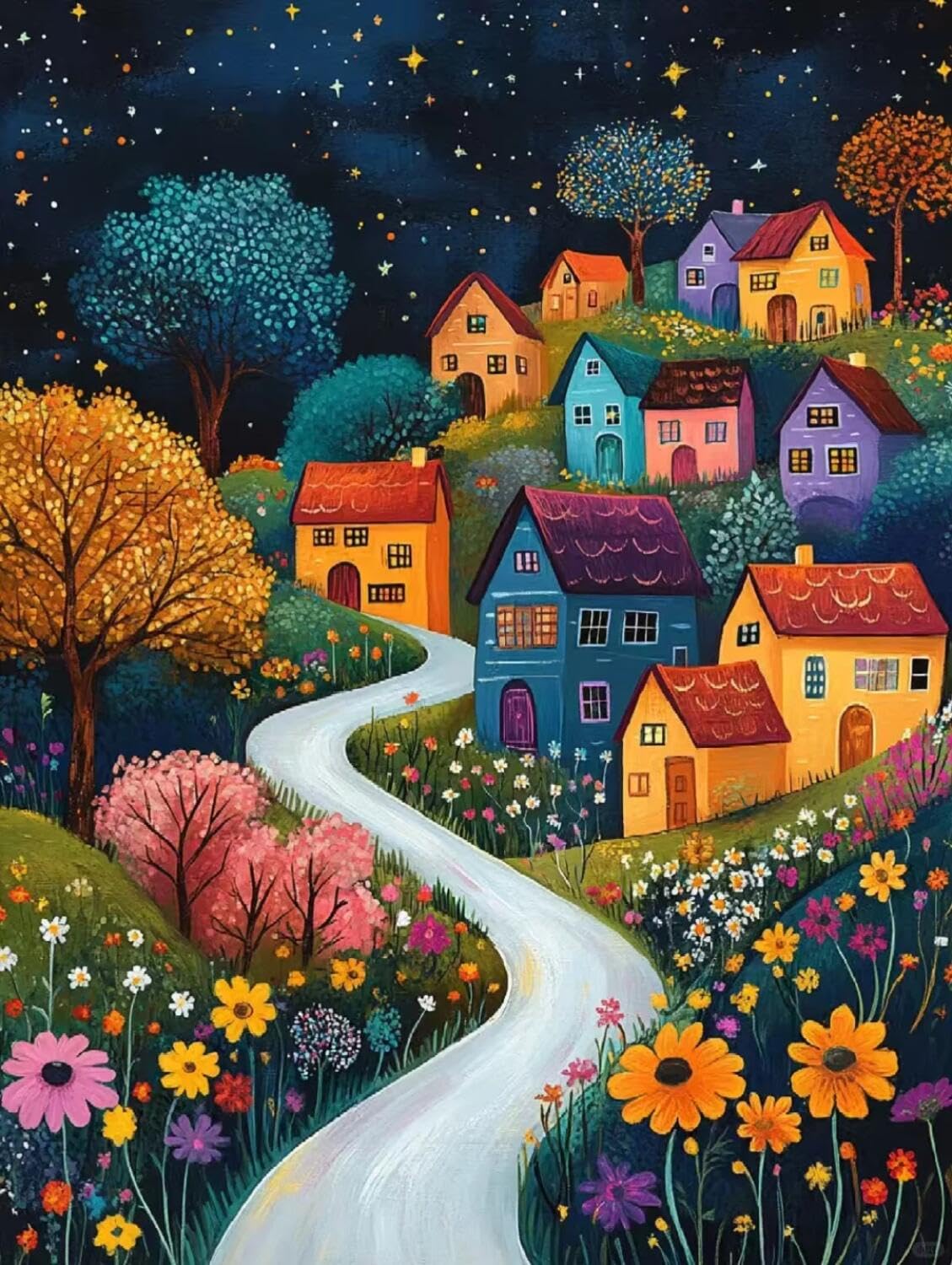 Rqwybcaxn X Embroidery Beads Kit Flowers And Town 40X50cm