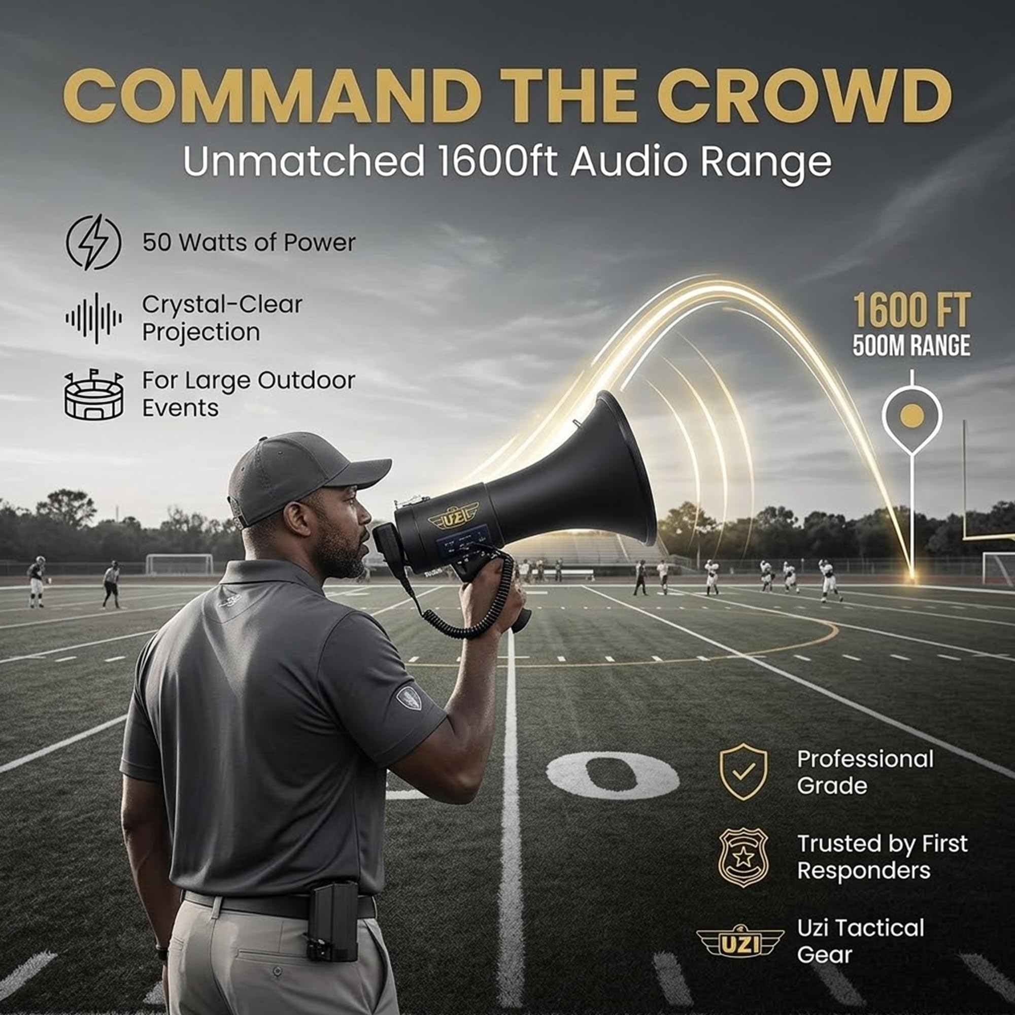 Uzi Mégaphone Bluetooth Haute Puissance 50 W, mégaphone Professionnel utilisé par Les Premiers intervenants, la Police et Les agences, Batterie Rechargeable, système de sonorisation, activités de