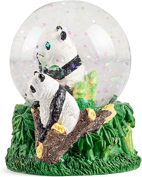 Elanze Designs Bamboo Forest Panda Bear Black and White Leaves Trees Foliage 3 x 3 Miniature Sturdy Resin Stone 45MM Water Glitter Snow Globe Table Top Figurine