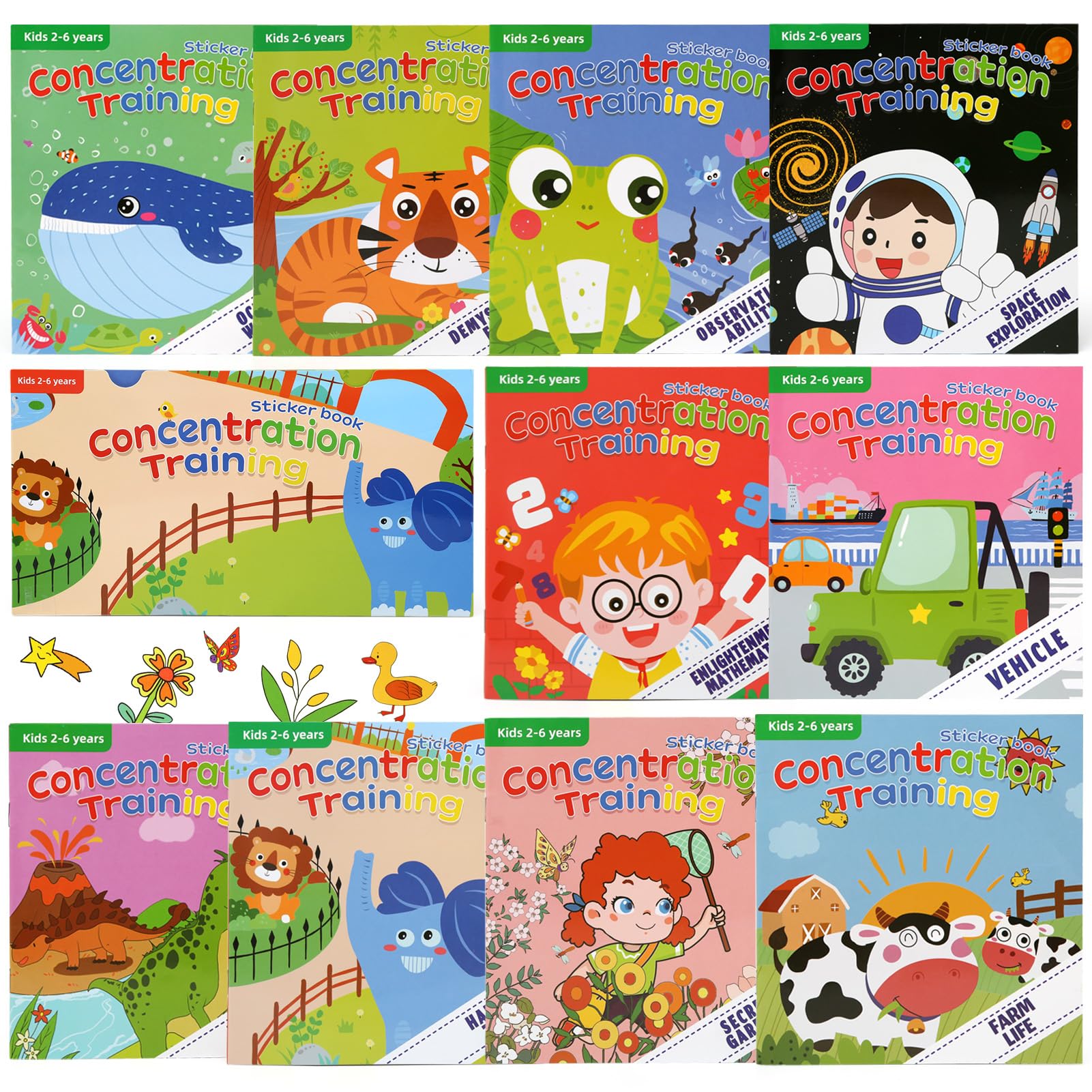 Libro Adesivi Riutilizzabili Per Bambini 2-6 Anni - Giochi Educativi Animali E Spazio