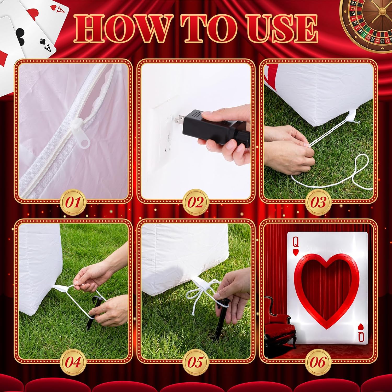 Sotiff 6.56 ft LED Inflatable Casino Party Decoration Giant Las Vegas Party Prop for Birthday Wonderland Events Outdoor Garden and Lawn Decoration (Q)