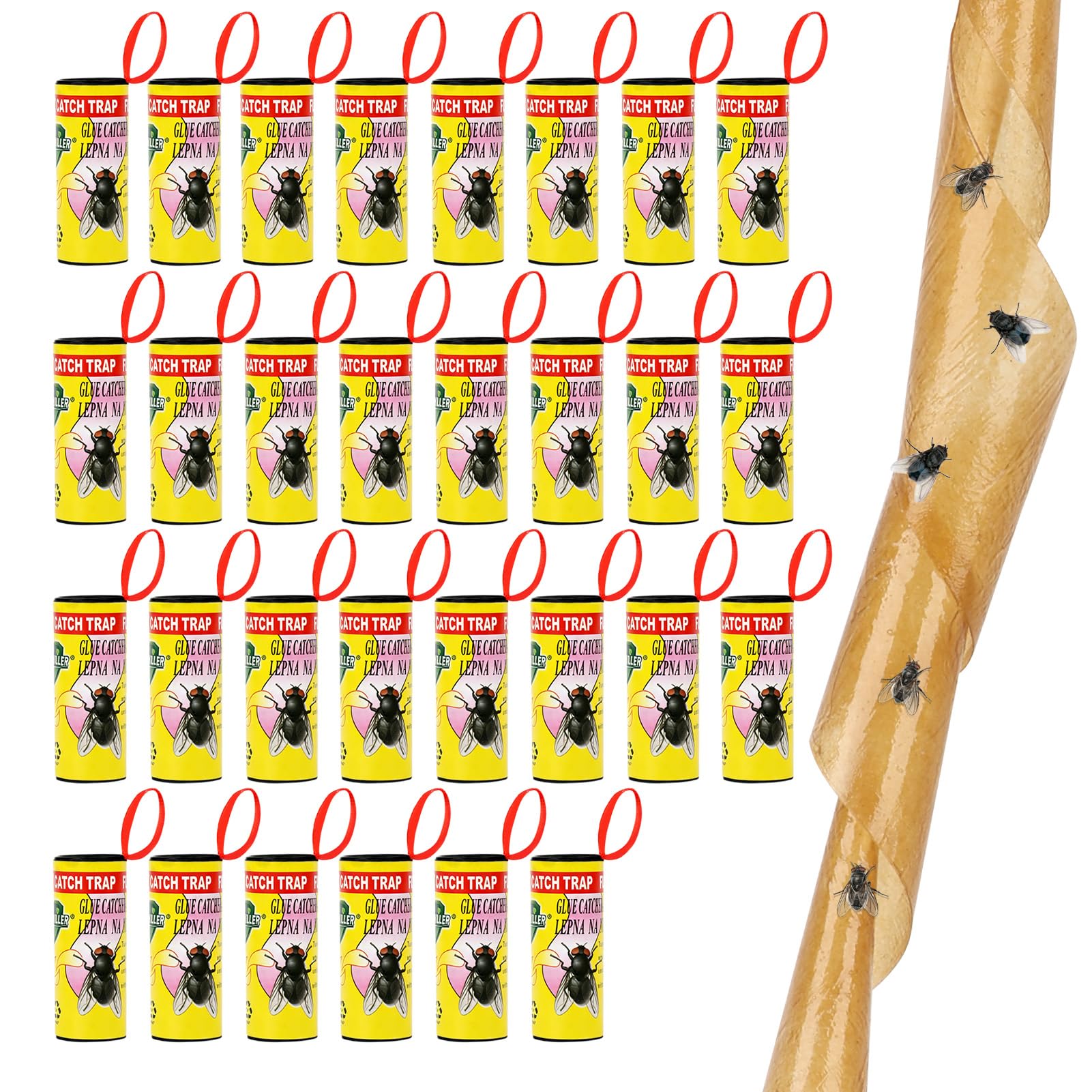 Set di 30 rotoli di cattura mosche, nastro anti-mosca, adesivo premium per cattura mosche, mosche adesive senza pesticidi, soluzione efficace contro mosche, zanzare