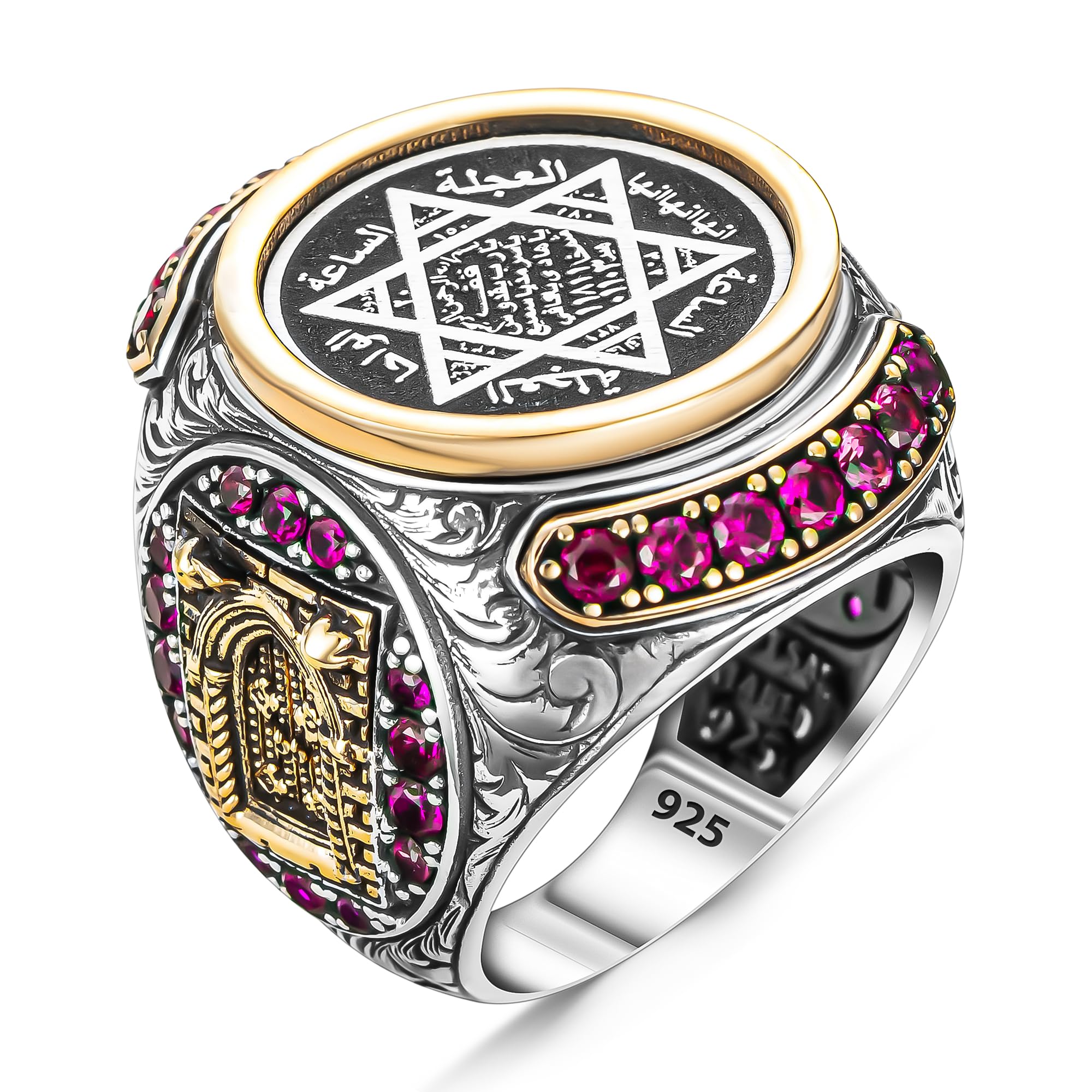 TakilingoSeven Archangels Ring for Men 925 Sterling Silver The Seal Of Solomon Tetragrammaton Archangels Protection Amulet Ring Statement Band for Men
