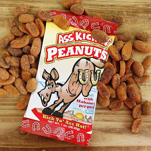 Miniatura 4 de ASS KICKIN' Cacahuetes picantes de pimienta habanero  Paquete de 24 unidades de 1 onza  El mejor regalo gourmet picante de tamaño de viaje, ideal
