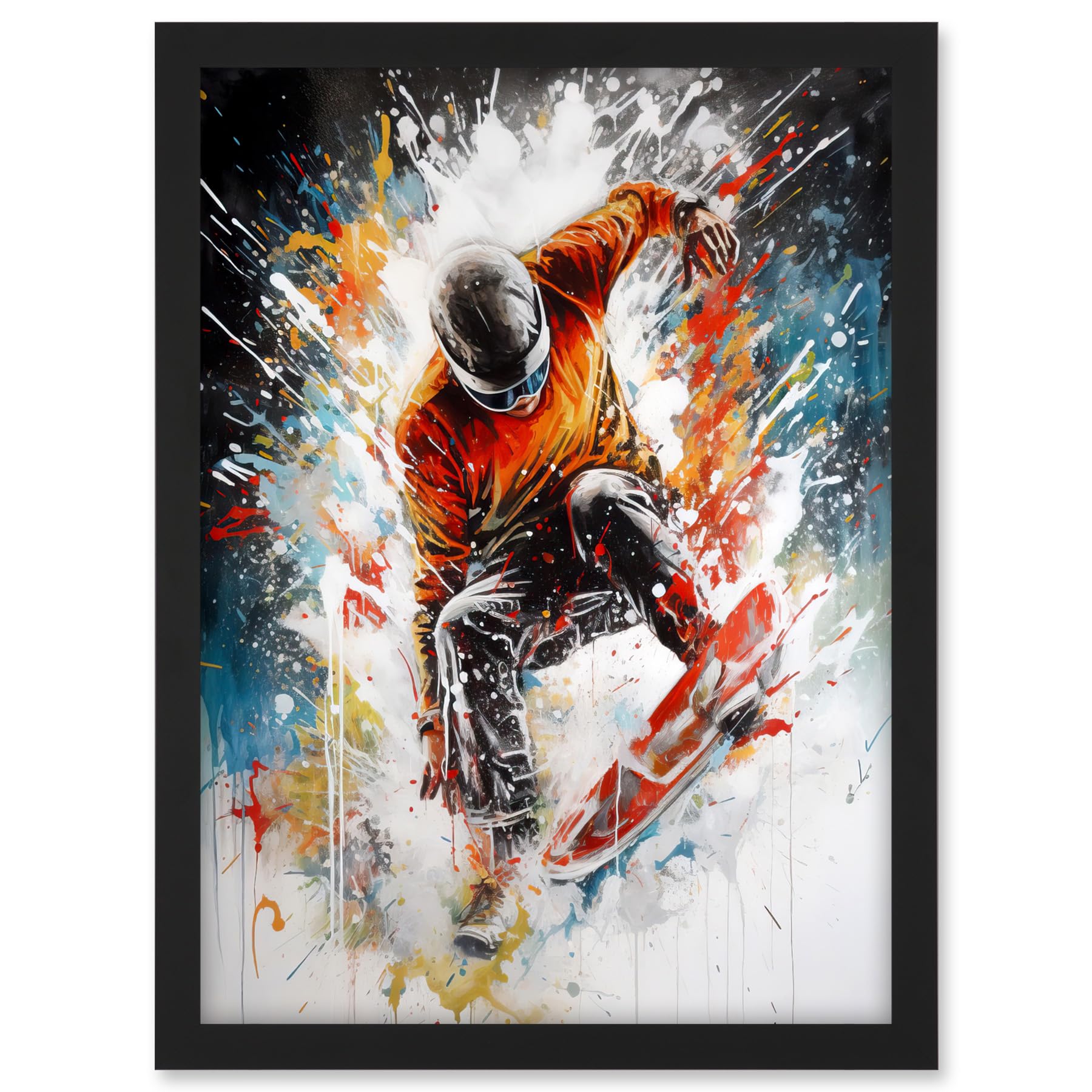 Artery8 Extreme Sports Snowboarding Paint Splat Portrait Artwork Framed A3 Wall Art Print