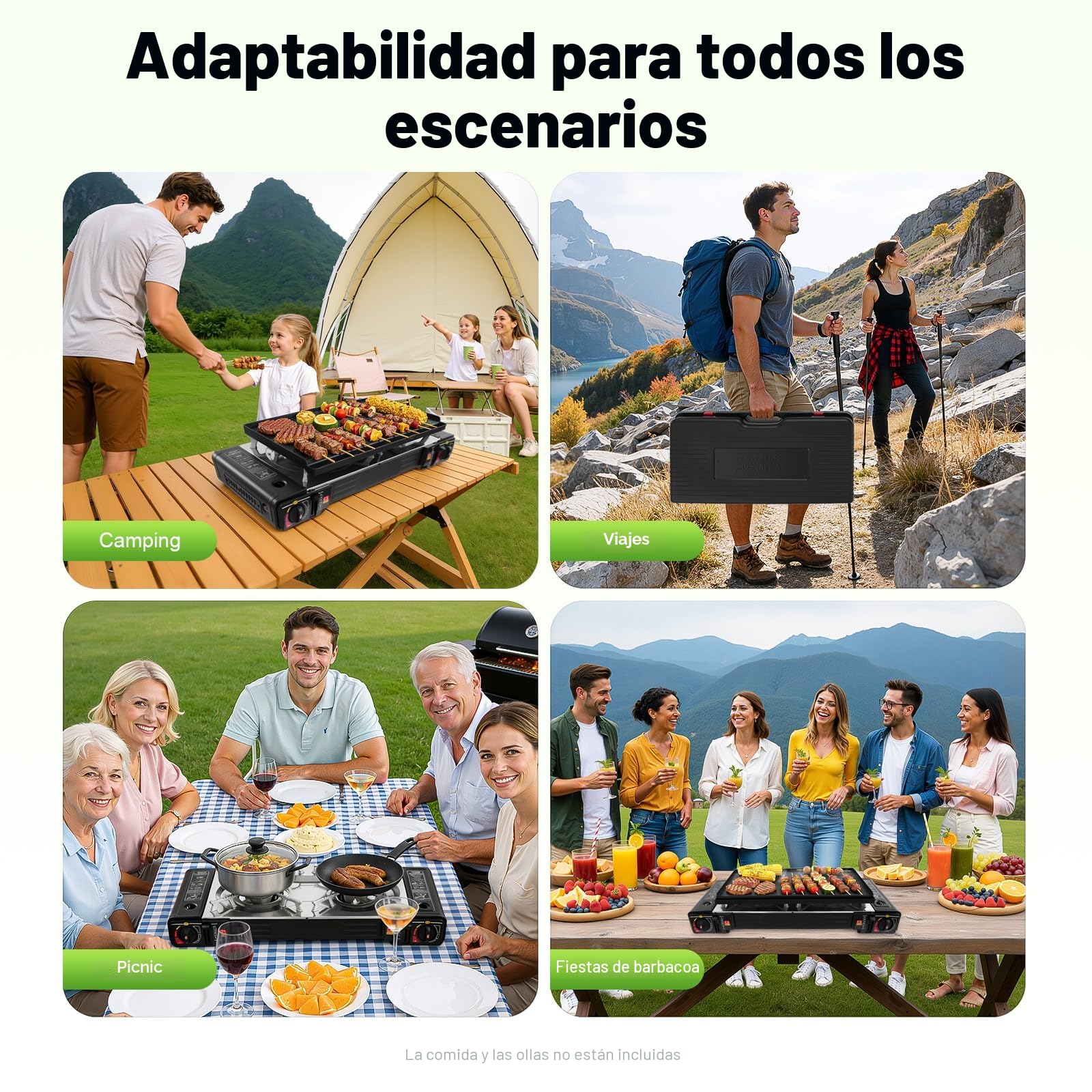 Juego de barbacoa de gas 2 en 1, hornillo de gas de 2 quemadores, hornillo portátil de camping con plancha + parrilla, para camping, viajes, trekking y cocina al aire libre