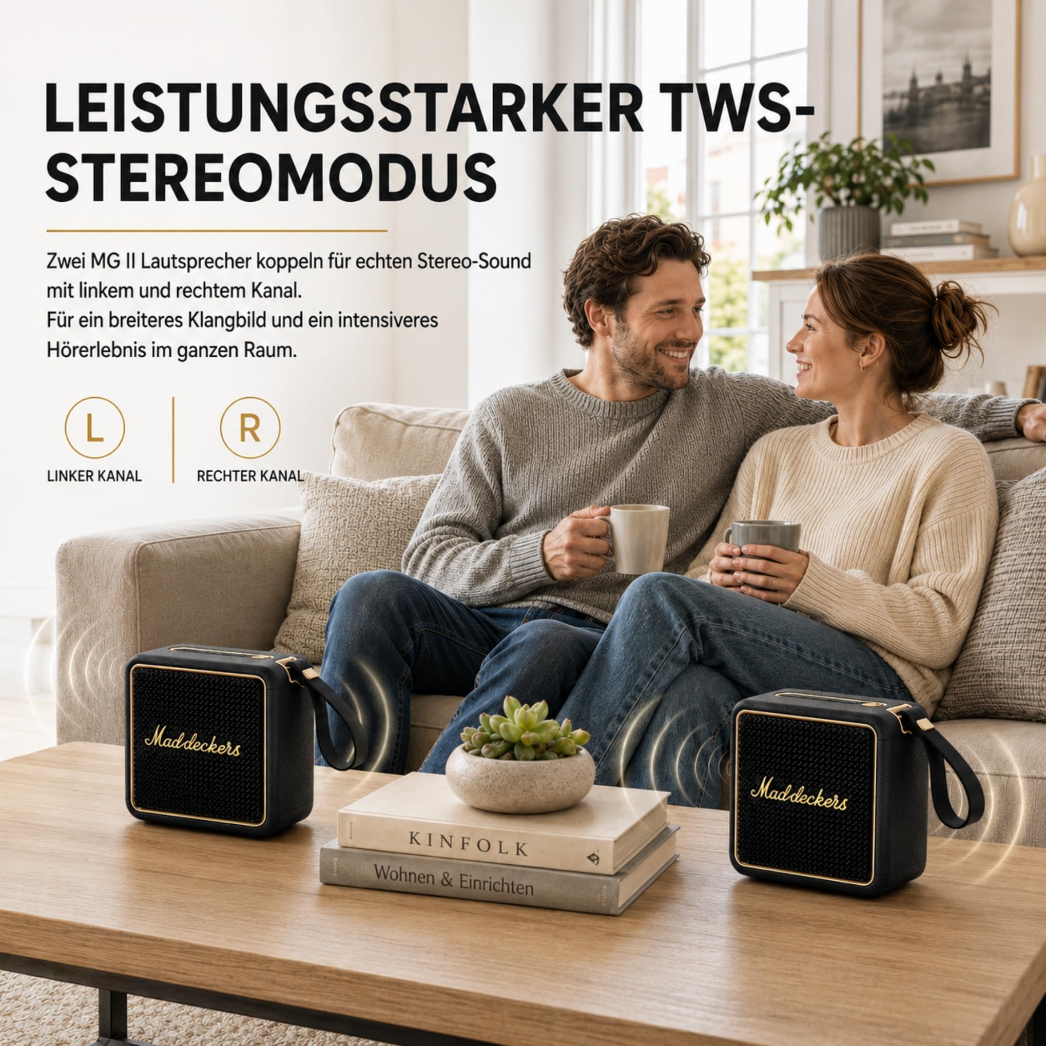 MG II Bluetooth Lautsprecher, 24W RMS Dauerleistung, Bluetooth 6.0, DSP Klang, IP67 Wasserdicht & Staubdicht, 17H+ Akku, RGB Licht, TWS Stereo, 3 EQ-Modi, Type-C Laden, AUX/TF/USB, Schwarz & Messing