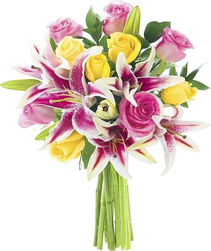 Miniatura 4 de KaBloom PRIME ORVERNIGHT DELIVERY - Ramo de 3 lirios blancos orientales 5 orquídeas moradas con verdes exuberantes