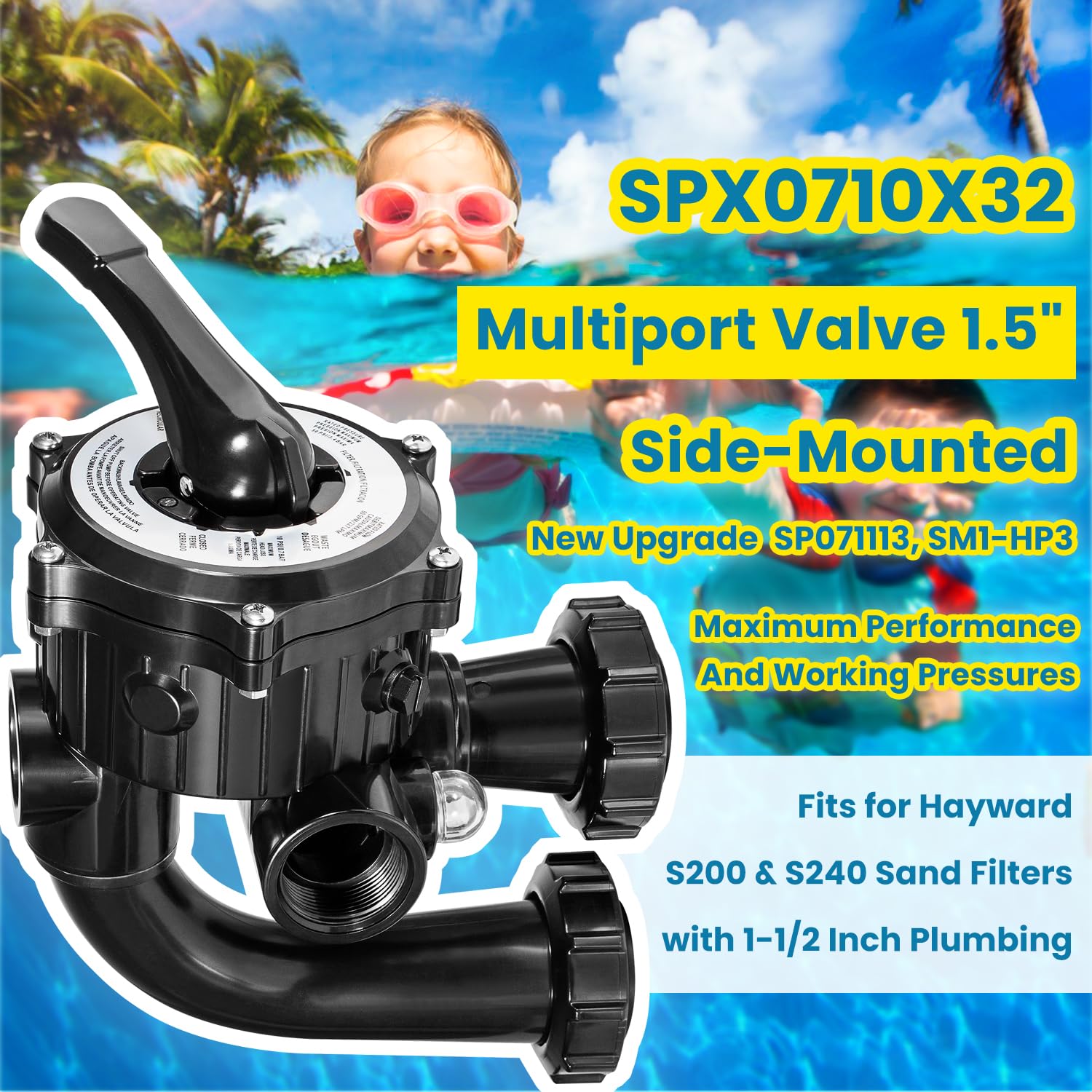 Repuesto para válvula Hayward Vari-Flo SPX0710X32 Kit de reconstrucción de válvula multipuerto de montaje lateral para filtro de arena de piscina y spa serie S200 y S240, puertos de 1.5 pulgadas,