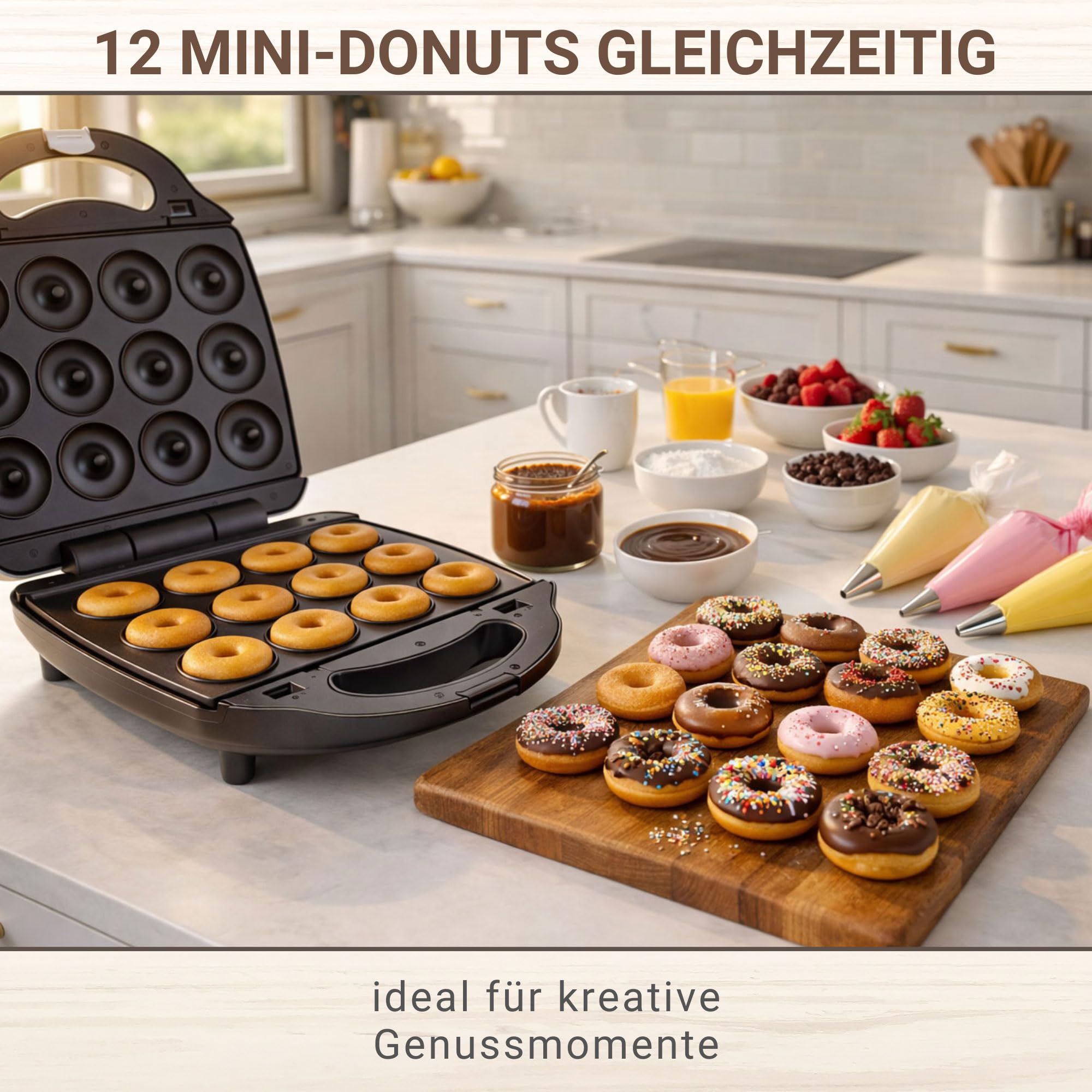 Syntrox Germany Kombigerät mit Wechselplatten, 2000 Watt Leistung, Edelstahl, Silbernes Design, Antihaftbeschichtet, einfache Reinigung, Küchenmaschine (Donut)