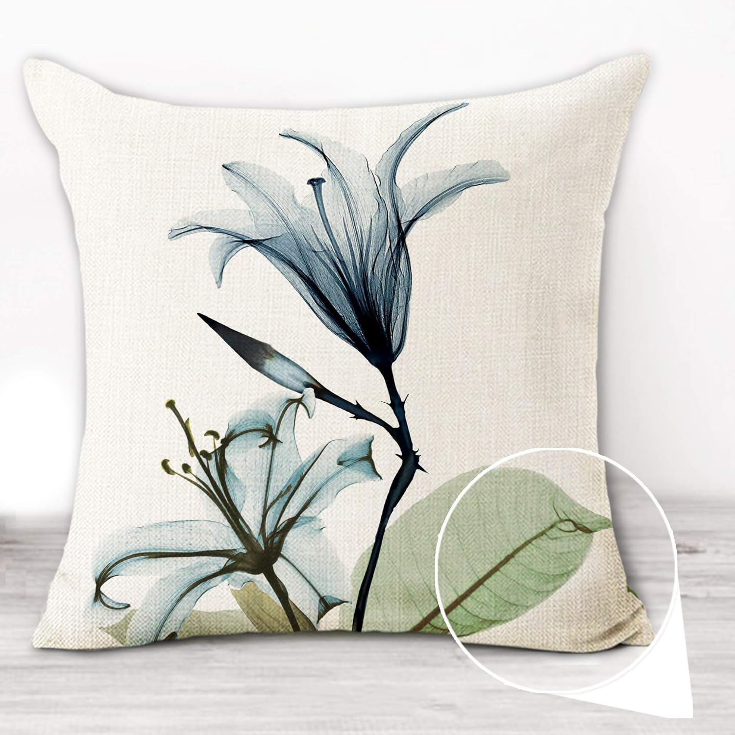 Hexagram Decorative Floral Flower Pillow Covers 18 x 18, Blue Pink Purple Green Yellow Decor Flower Throw Pillow Covers Set of 4 Linen Cushion Case for Living Room Couch Sofa Patio Outdoor Home Decor Flower 18x18 inch