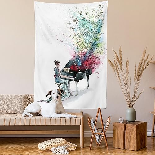 Miniatura 2 de Ambesonne Tapiz de música, piano de cola músico con mariposas, espirales ornamentales de pianista, estilo vintage, colgante de pared para
