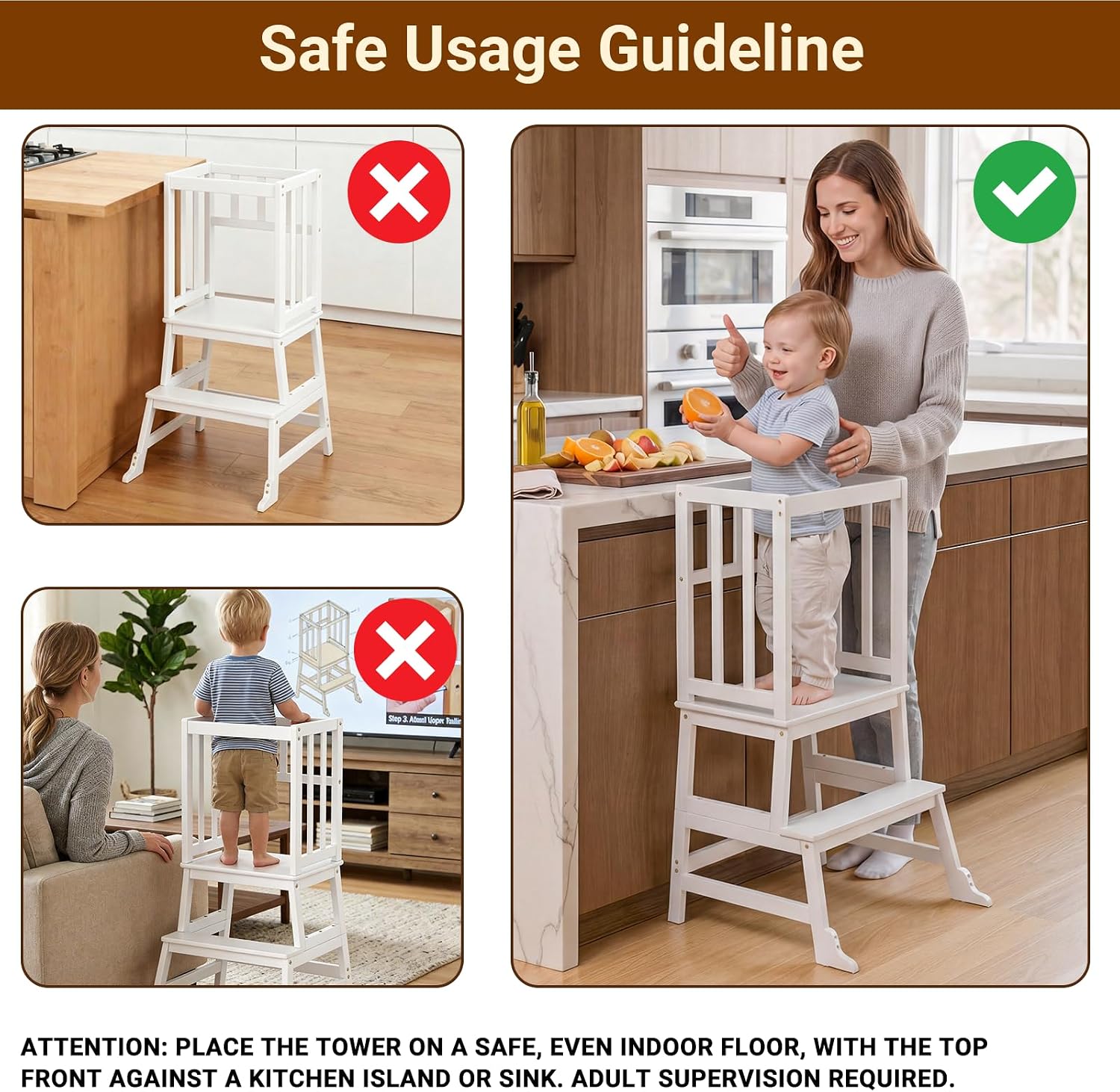 COSYLAND Toddler Kitchen Standing Tower -Toddler Kitchen Stool Helper - Kids Kitchen Step Stool for Learning Bathroom Kitchen Living Room Dining Room 1.5-3 Years White