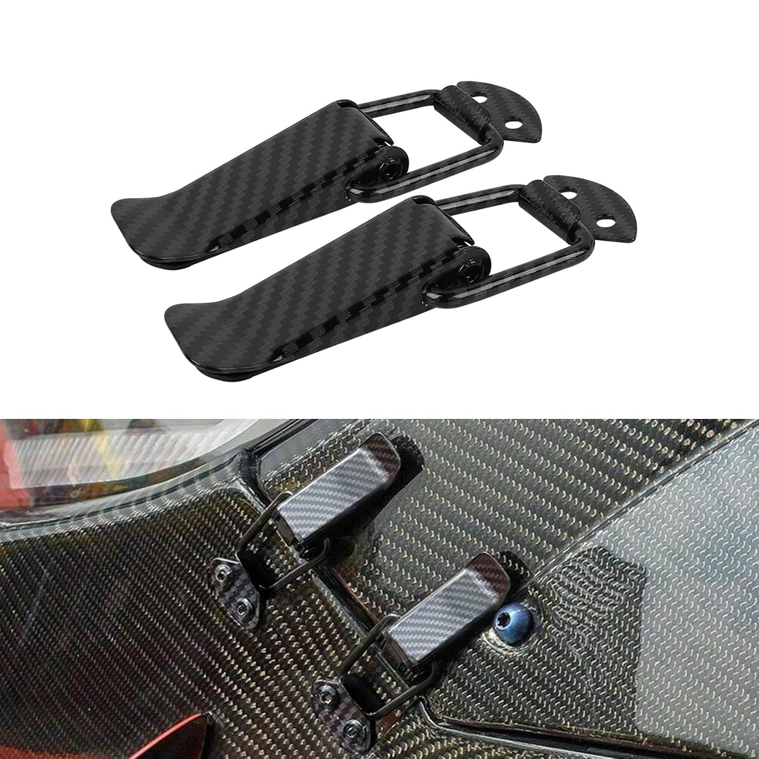 PSLER Auto Bumper Clip Hasp, Universal Car Bumper Security Hook Lock Clips Quick Release Hook Clips Kit Small Size (Carbon Fiber Painted)