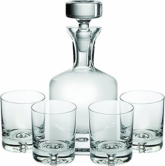 Ravenscroft Crystal | European-Made, Hand-blown 34 OZ Whiskey Decanter & Four 11 Oz Double Old Fashioned Glasses | 100% Lead-Free Crystal | Gift Box