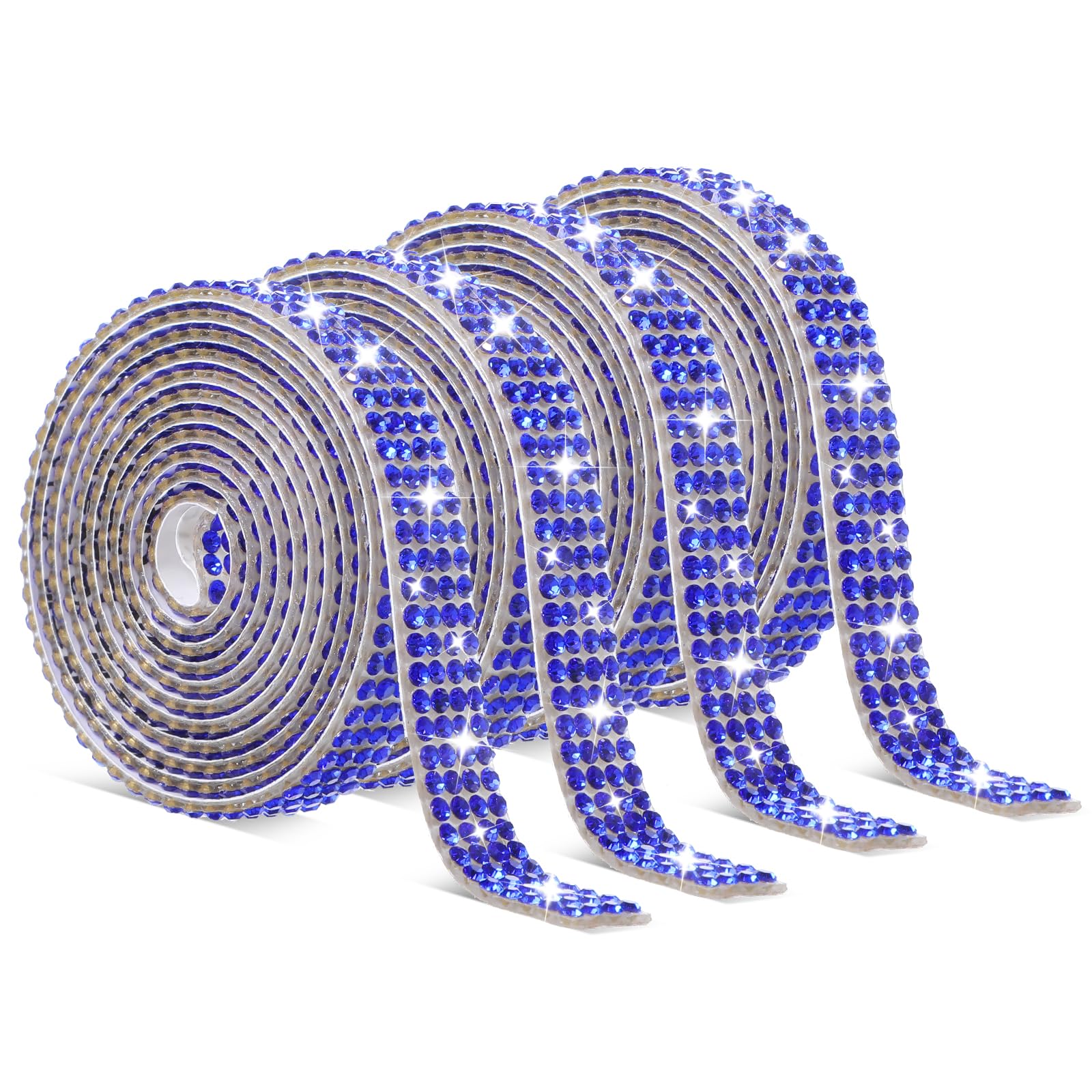Self-Adhesive Rhinestone Ribbon Rolls - 4 Rolls Glitter Crystal Strips For DIY Crafts (1 Yard Each)