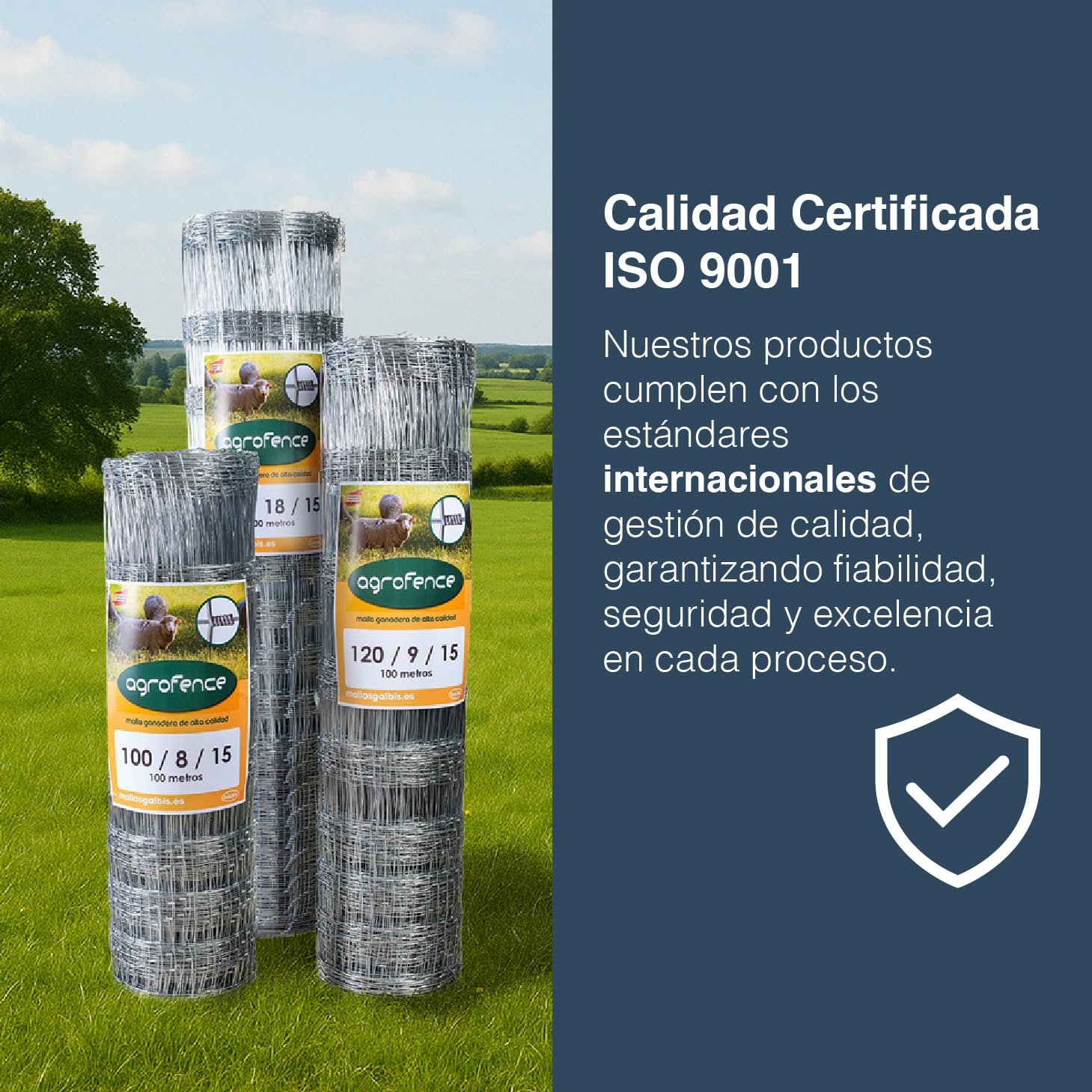 Malla Anudada Agrofence 120/9/15 | Rollo de: 50m | Color: Gris | Diámetro: 2.4mm