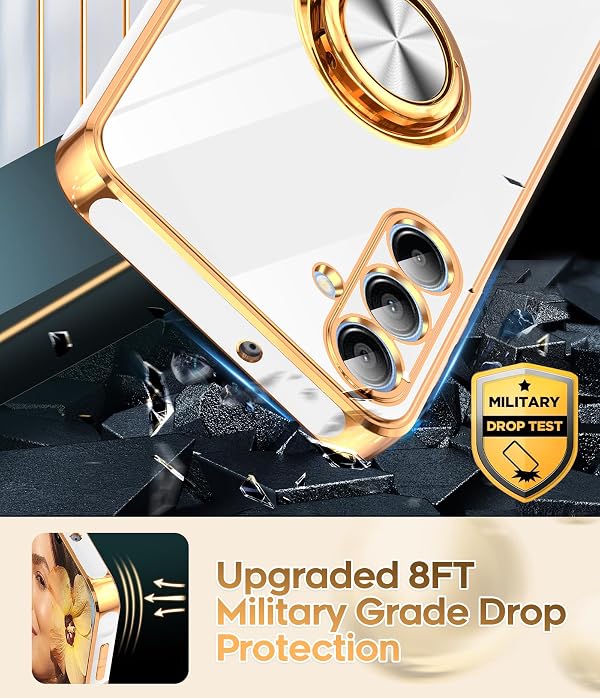 LeYi for Samsung Galaxy A16-5G Case: 2 Pack Tempered Glass Screen Protector and 360° Rotatable Ring Holder Magnetic Kickstand, Plating Rose Gold Edge A16 5G Case, Cute Present for Mom, White by LeYi - Used condition - Image 7
