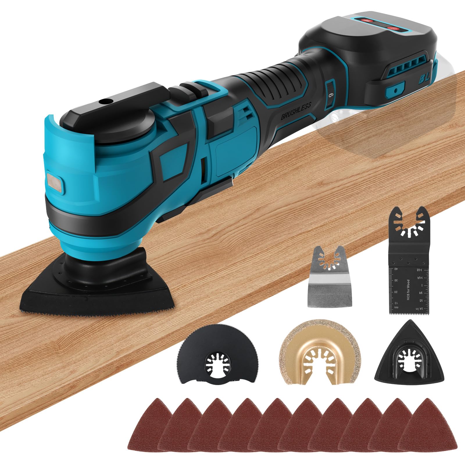 Roadtime Herramienta multifunción con batería para Makita de 18 V baterías (sin batería), herramienta oscilante DIY con 15 accesorios, sin escobillas, 6 velocidades variables, 10000-20000 RPM
