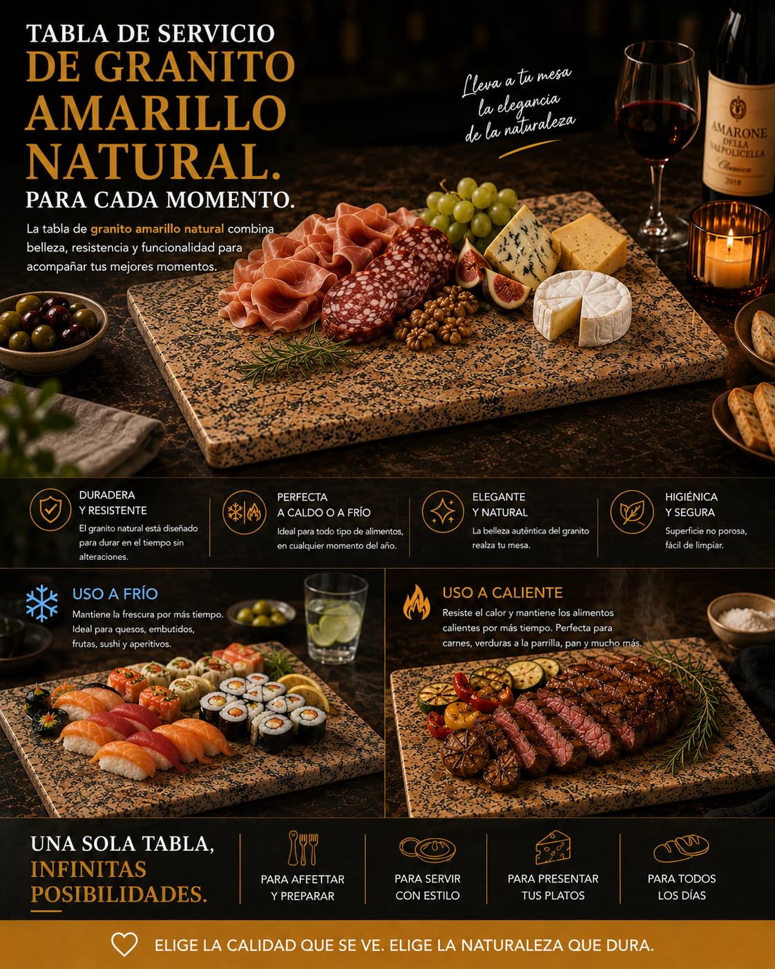 Tabla de cortar de granito, 40 x 30 cm, piedra natural maciza, tabla para carne y queso, bandeja para servir aperitivos, fabricada en Italia Kalu Creations