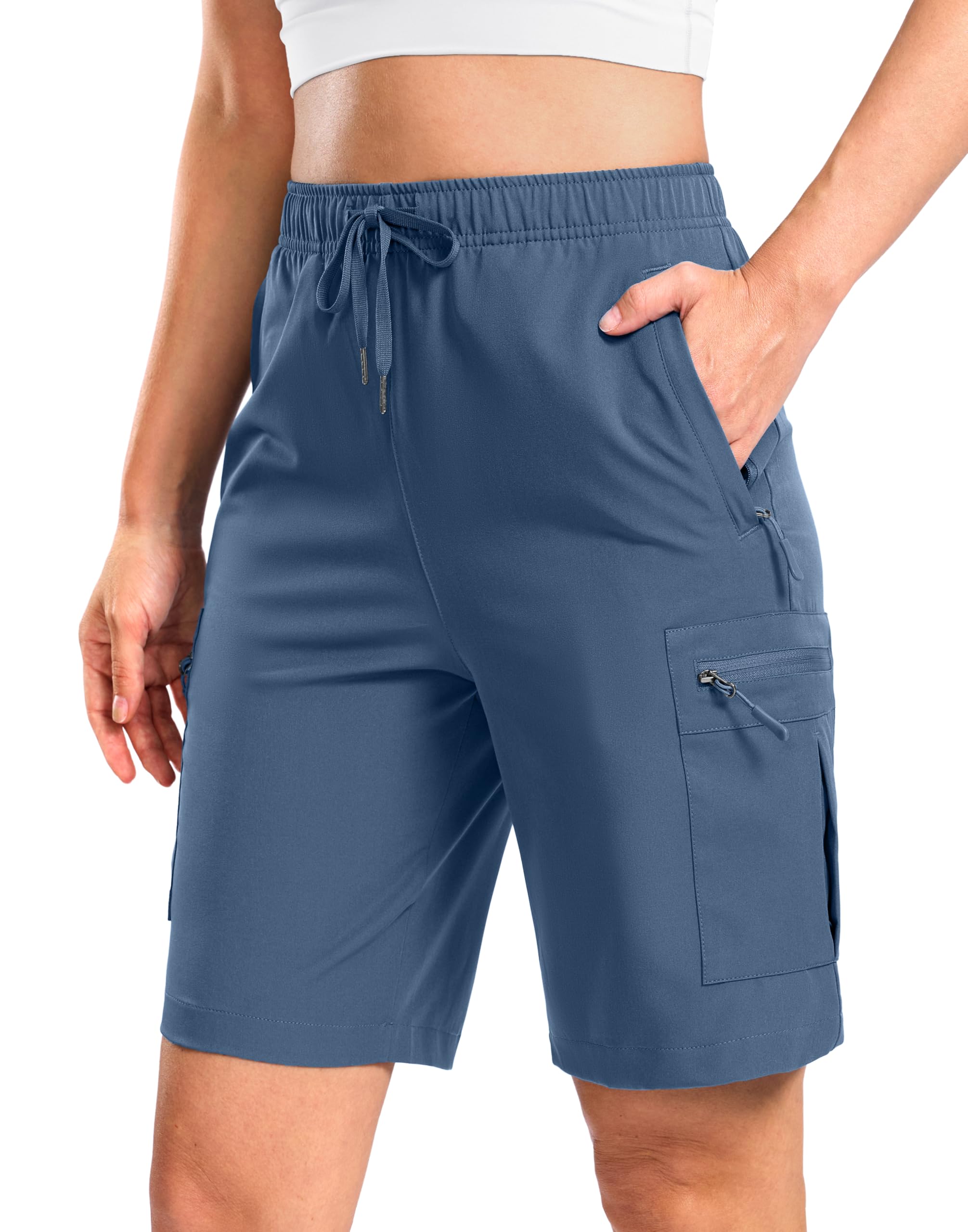 SANTINY Short cargo de randonnée léger pour femme de 17,8 cm/22,9 cm avec 5 poches à fermeture éclair, séchage rapide, court de golf d'été pour femme