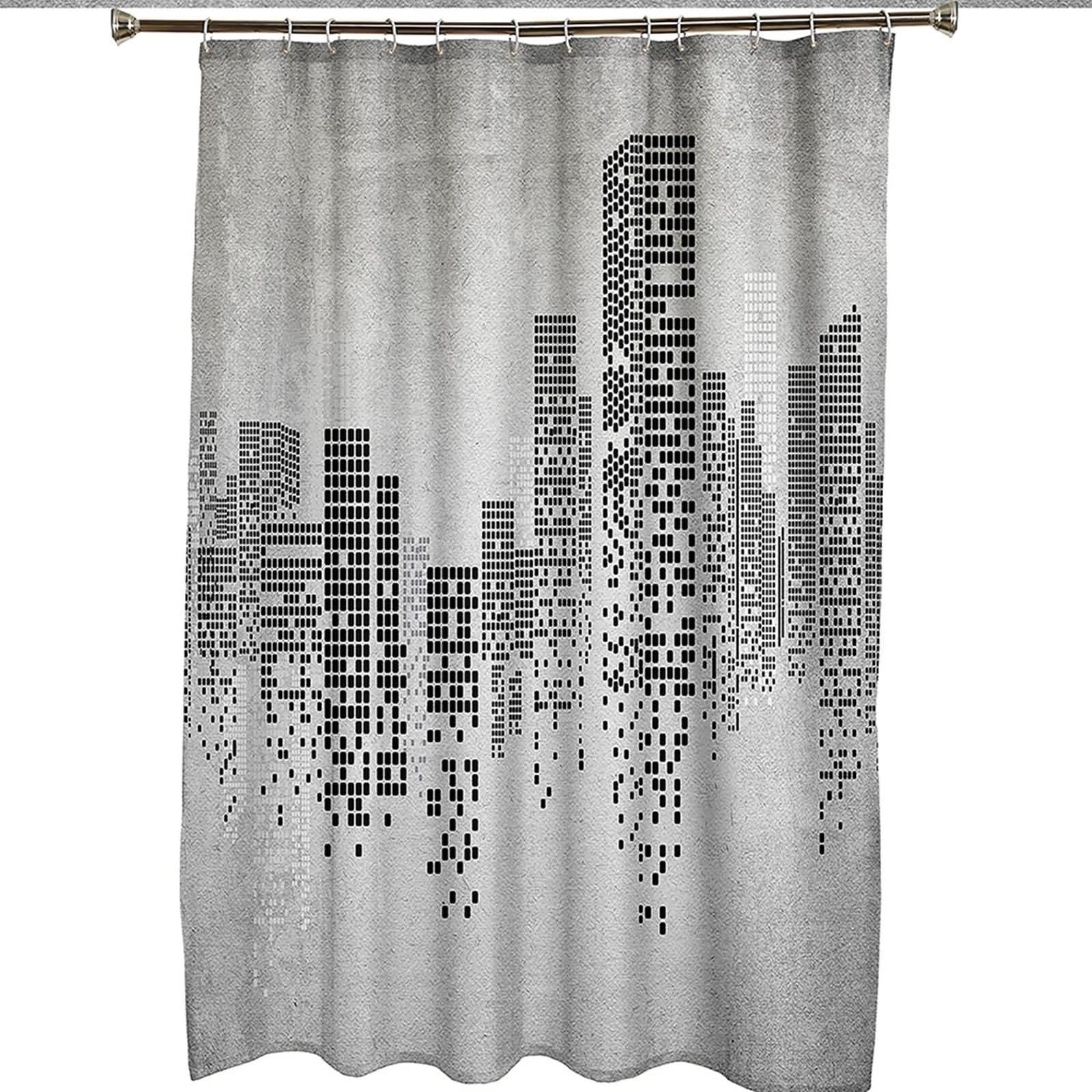 Cortinas de ducha grandes, cortinas de baño en negro, patrones geométricos, negro, gris, poliéster, 66 x 80 pulgadas