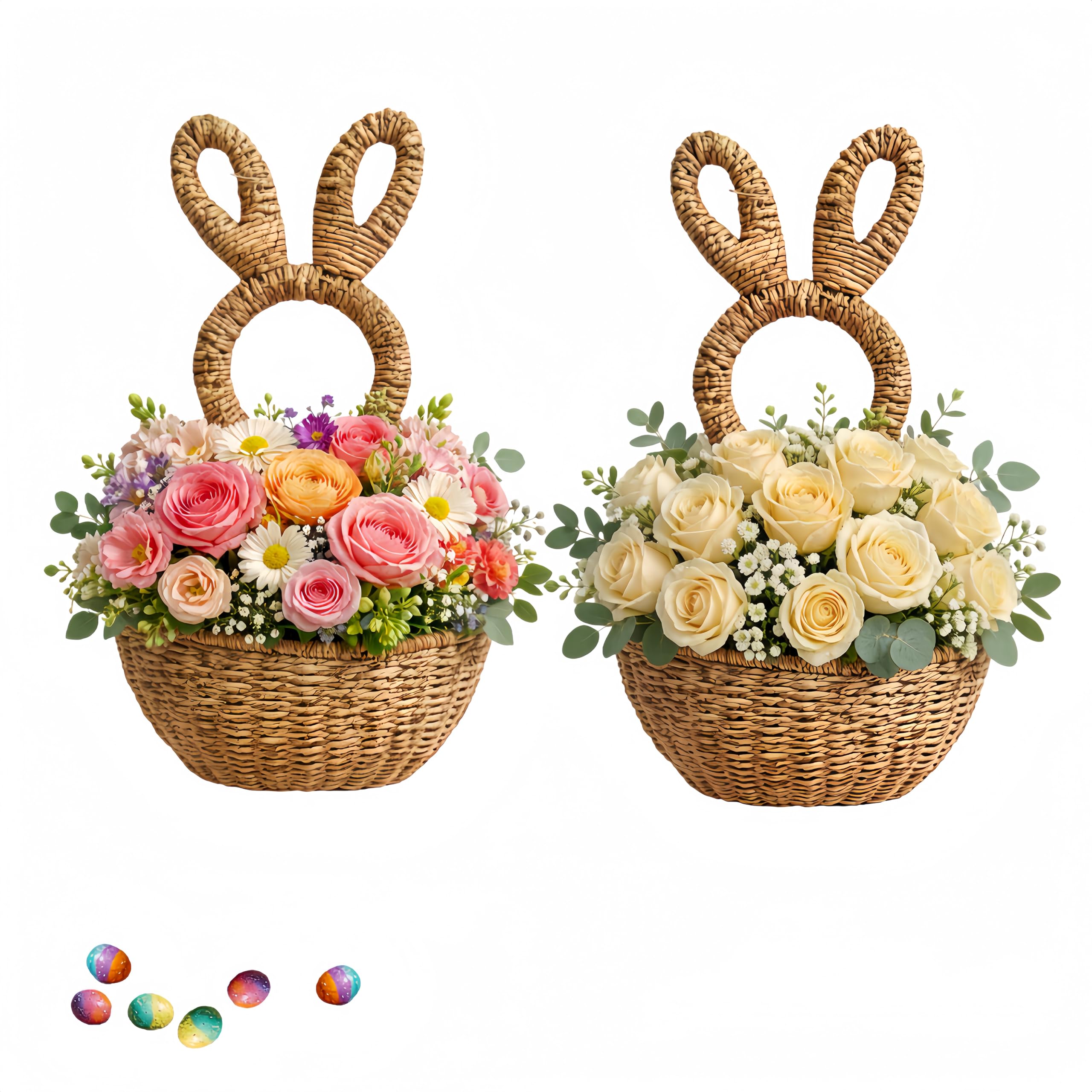 Cestino da porta a forma di coniglietto intrecciato a mano, decorazione pasquale primaverile da appendere alla parete, con tasca portaoggetti da appendere alla casa, per dolcetti pasquali