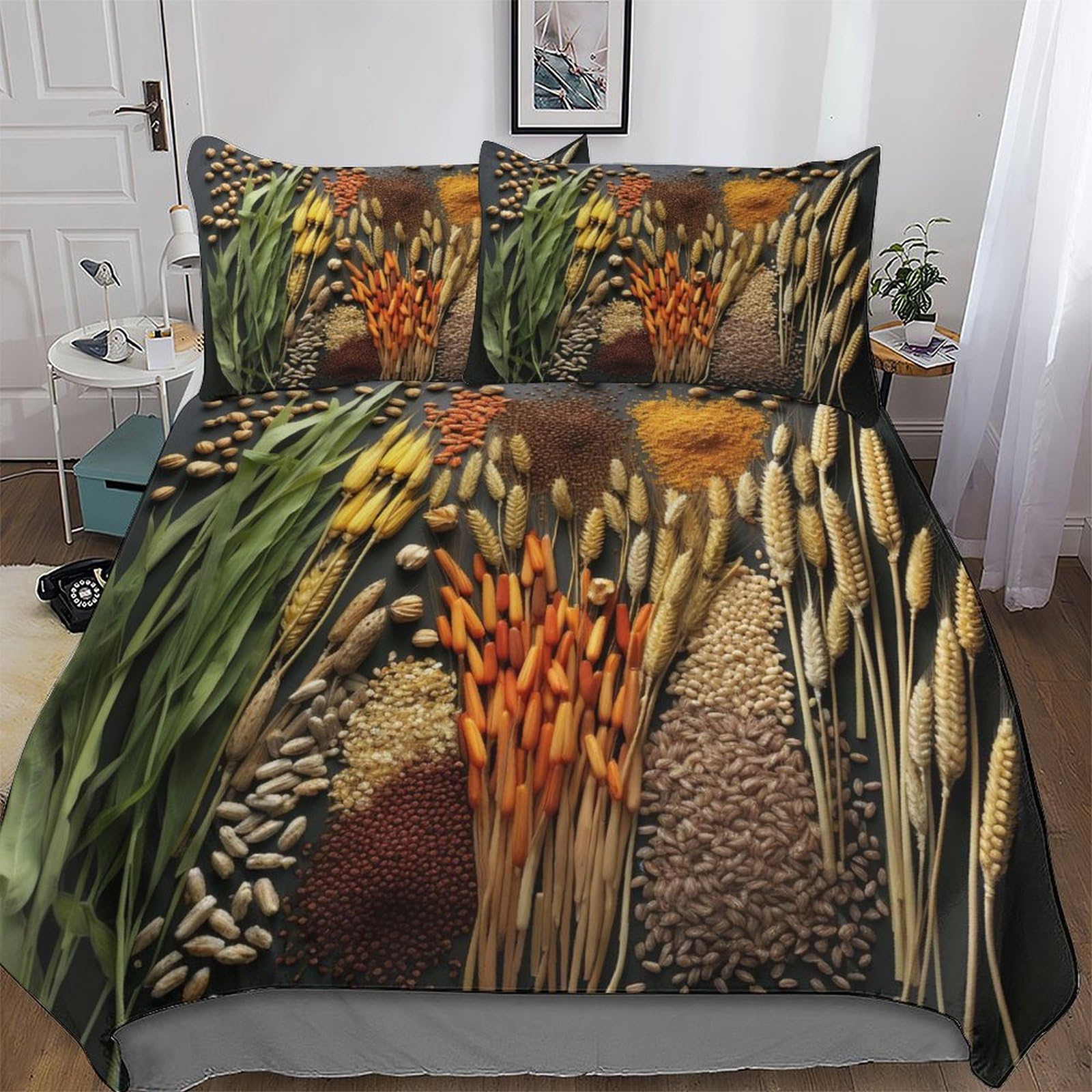 PAZZK Cereals 3D Duvet Cover Bedding Set with Pillowcases Cosy Super Soft Bed Linen Quilt Cover 3 Pcs for Kids, Youth And Adult Brushed Microfiber Comforter Cover King (220x240cm)