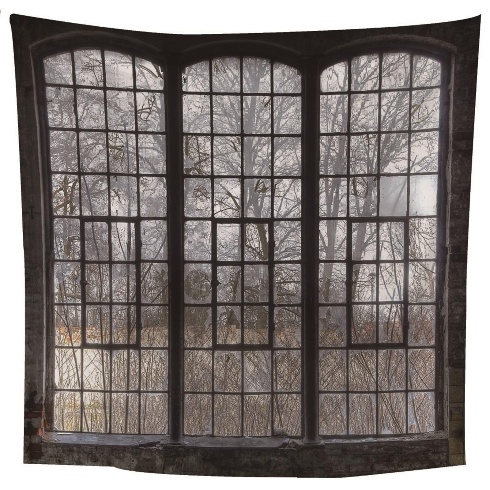 Lieson Wandteppich Fenster und Baum, Wandtuch Grau Wandbehang für Wohnzimmer Wohnheim Heimdekoration, 260x240CM