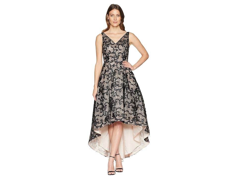 

Calvin Klein Embroidered High-Low Gown CD8BR07L (Black/Nude) Women's Dress, Multi