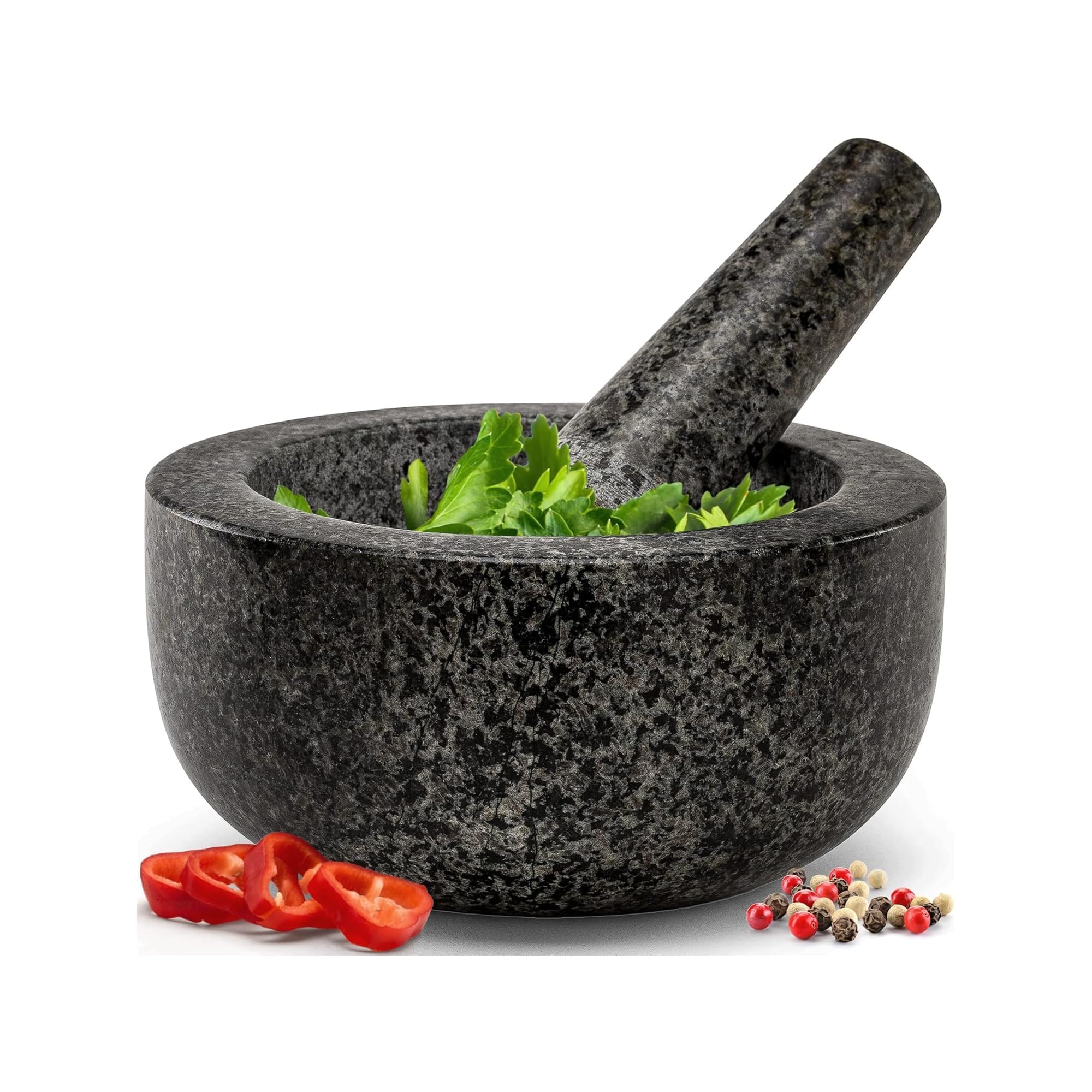 B&Q -  Pestle And Mortar Set Solid Natural Stone Durable Grinder For Kitchen Herbs And Spices Use