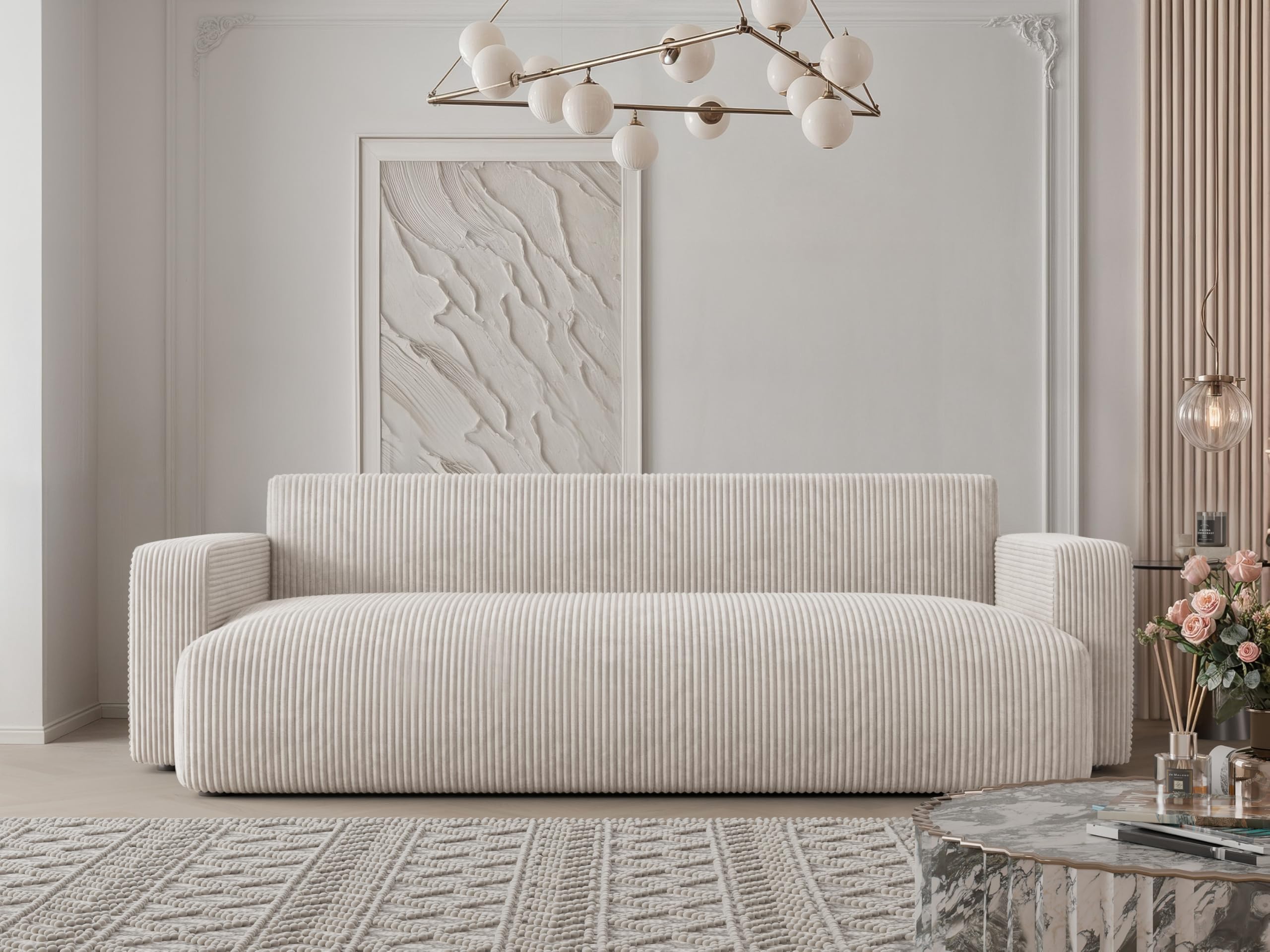 Schlafsofa mit Bettkasten 246x93 - Sofa Cord - 3 Sitzer Sofa mit schlaffunktion - Couch mit Schlaffunktion - Wohnzimmer Couch - Schlafcouch
