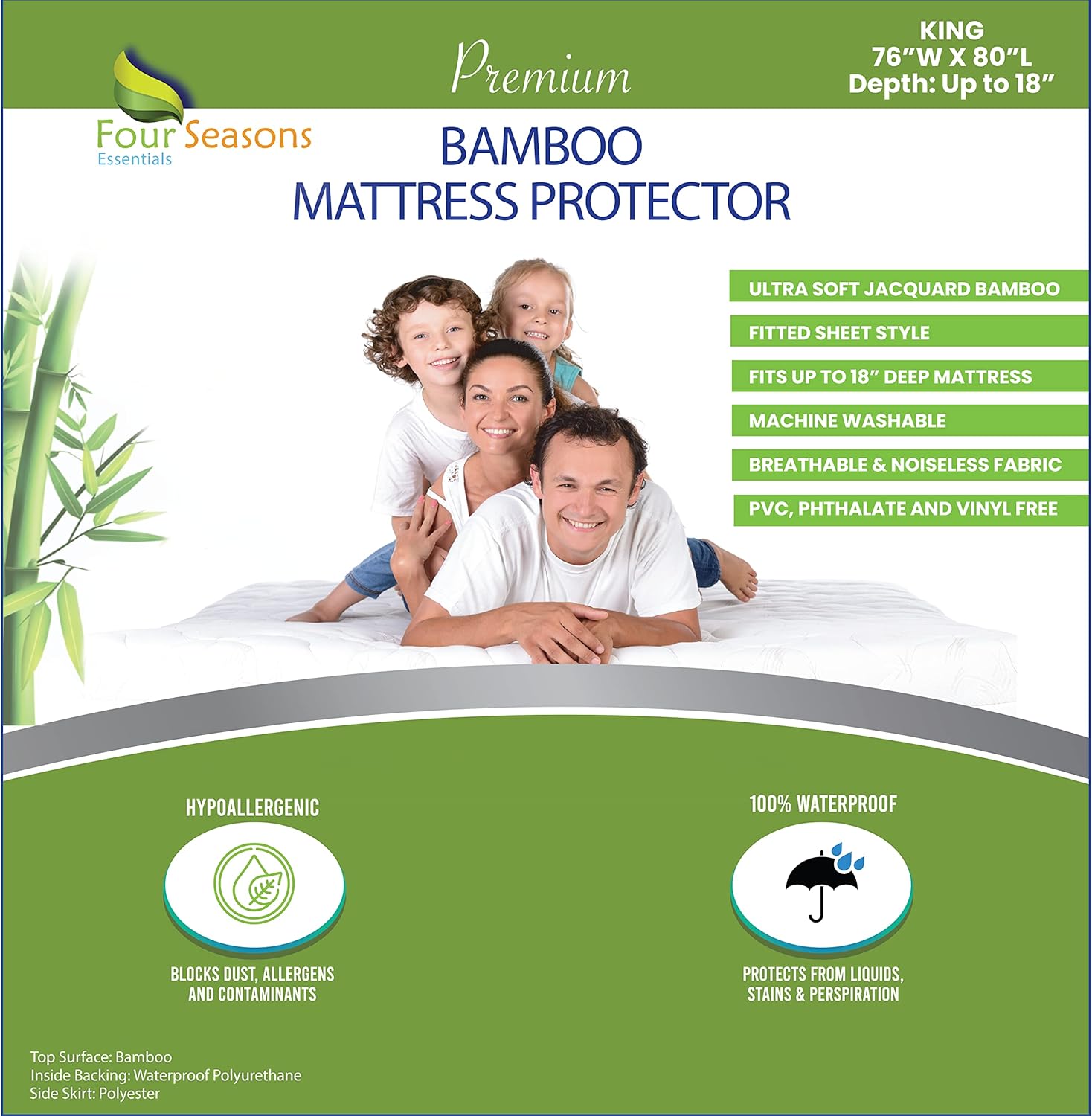 Queen Bamboo Mattress Protector - Waterproof Fitted Sheet Mattress Cover Hypoallergenic Premium Quality Soft Pad Protects from Dust, Allergies : Home & Kitchen