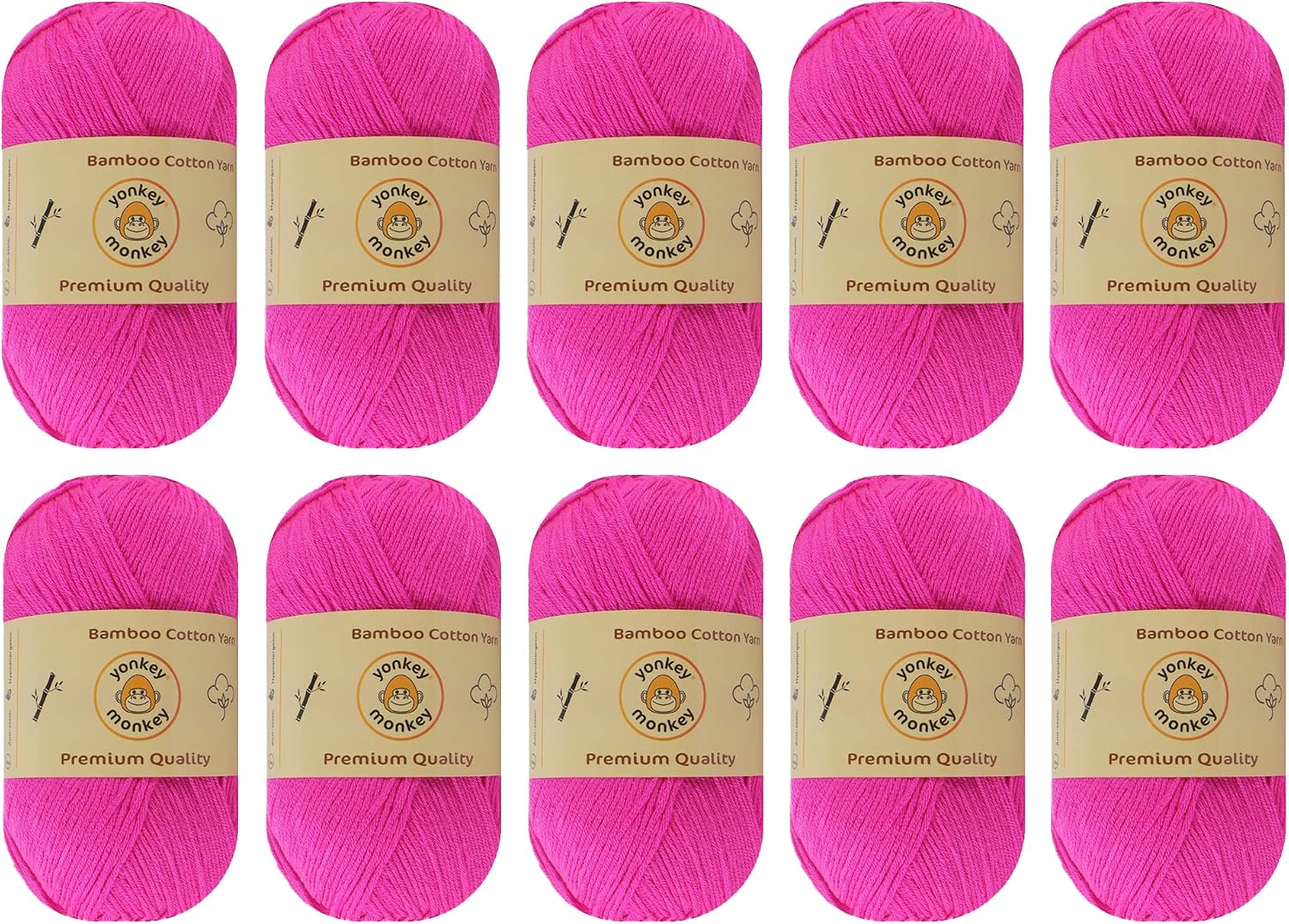 10-Pack Yonkey Monkey Skein Tencel Yarn - 70% Bamboo, 30% Cotton - Softest Quality Crocheting, Knitting Supplies - Lightweight and Breathable Fabric Threads 210 Meters